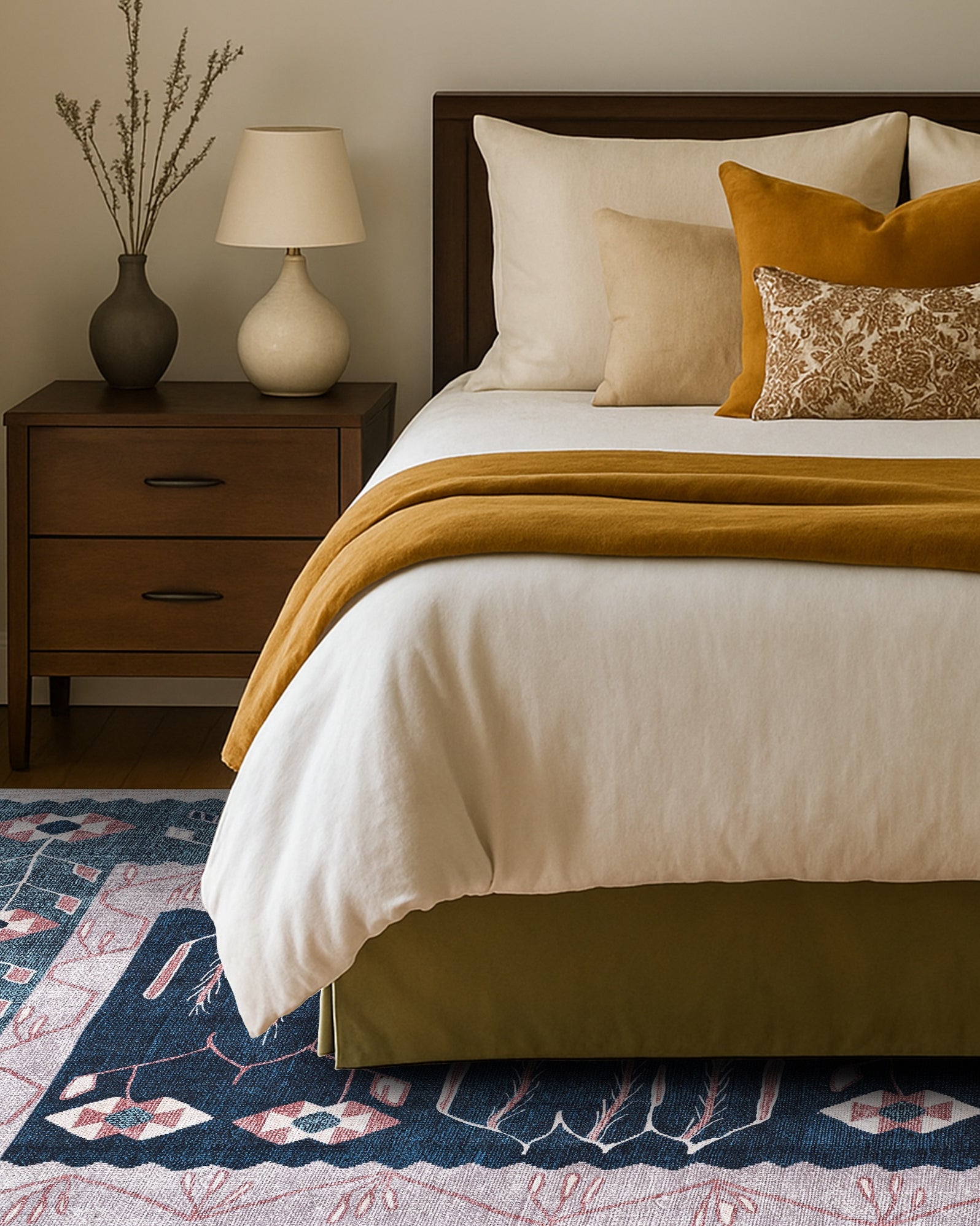 Marceline Navy Blue Floral Turkish Kilim Rug