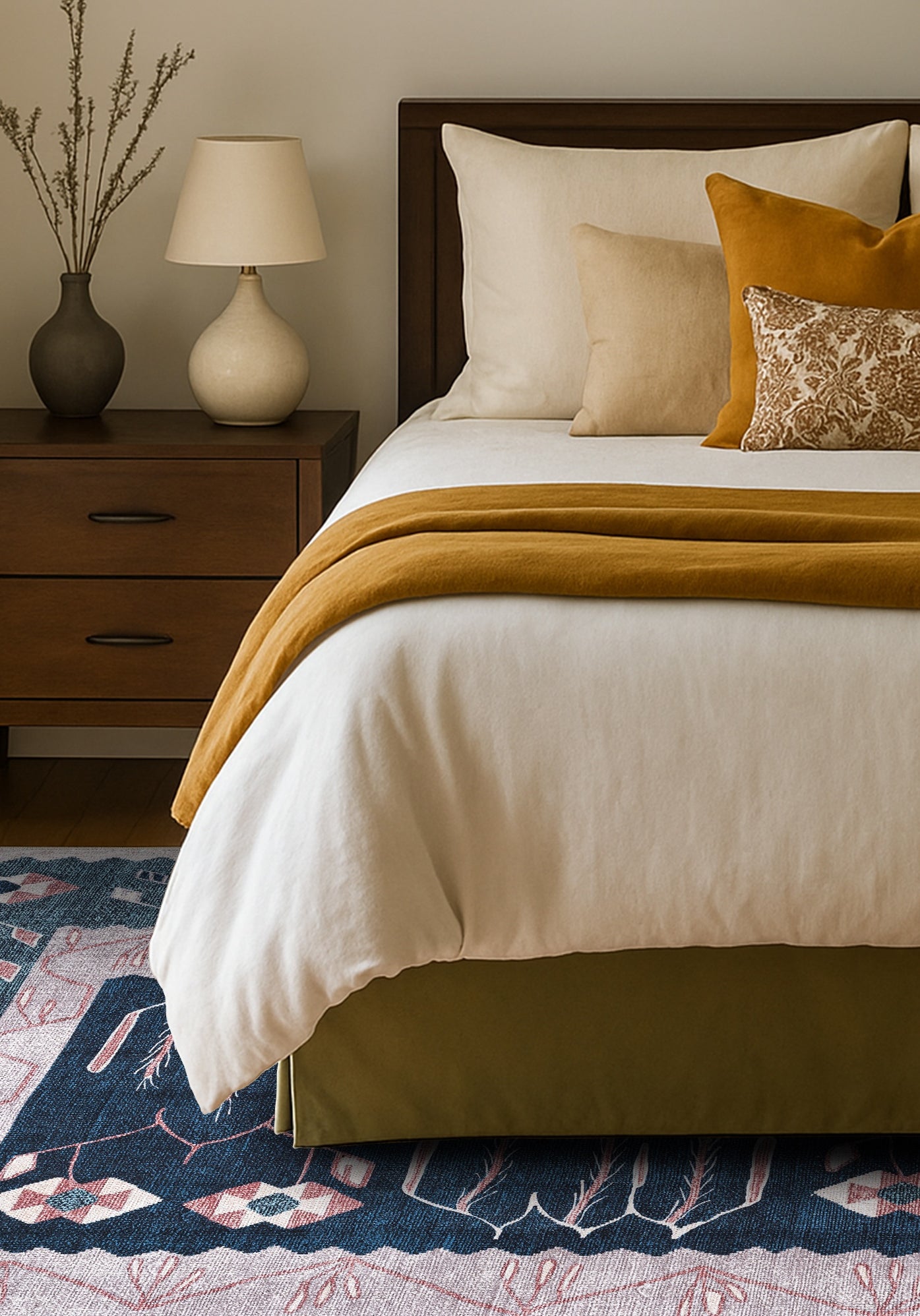 Marceline Navy Blue Floral Turkish Kilim Rug