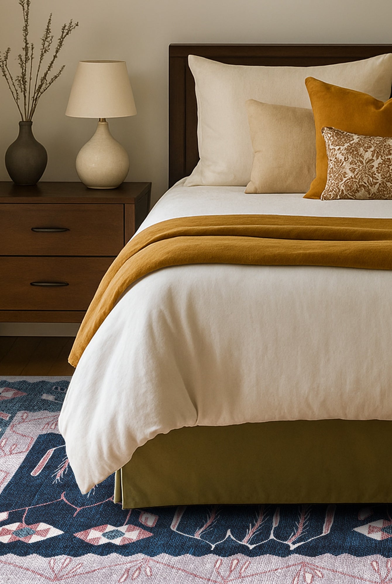 Marceline Navy Blue Floral Turkish Kilim Rug