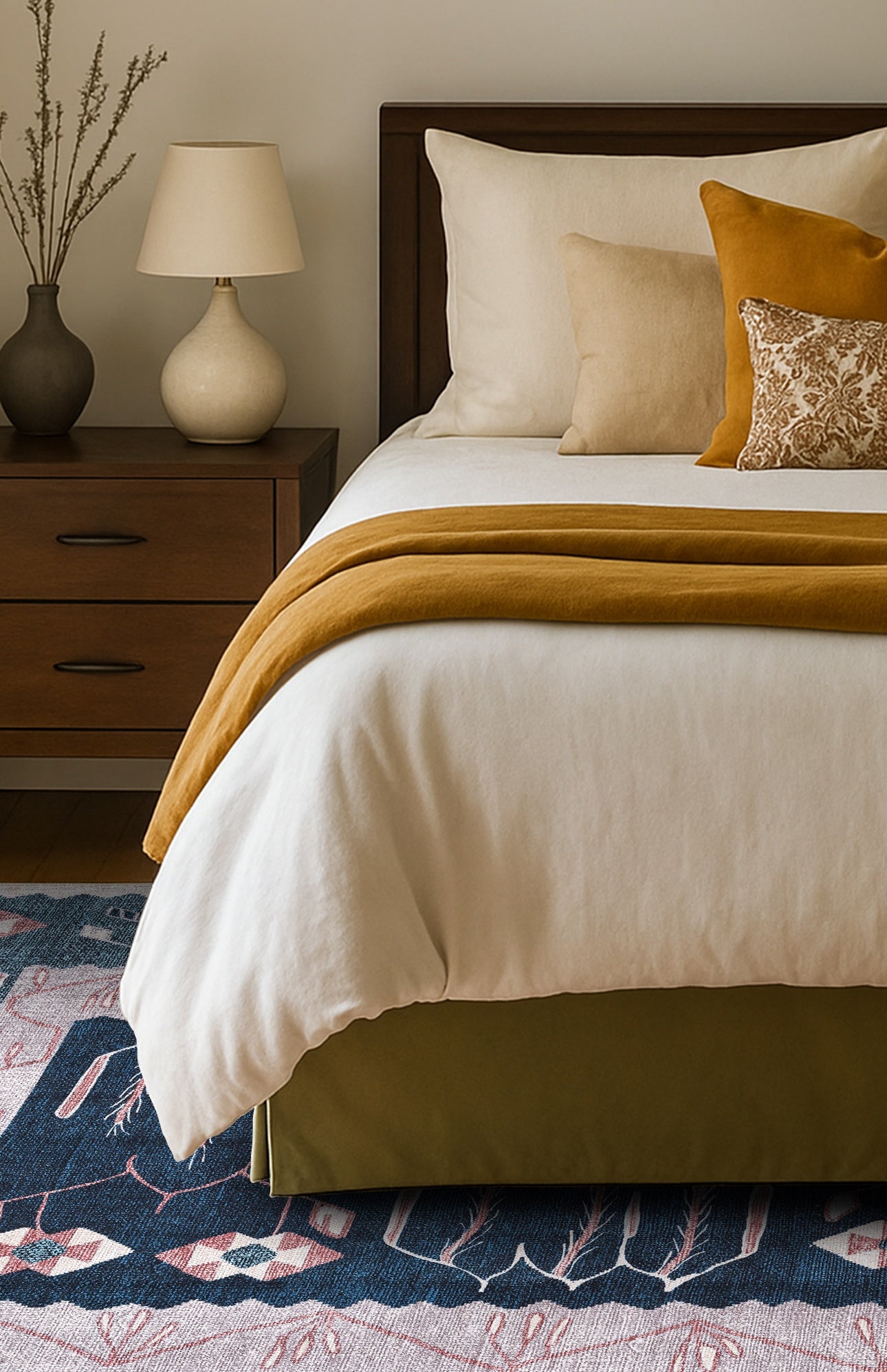 Marceline Navy Blue Floral Turkish Kilim Rug