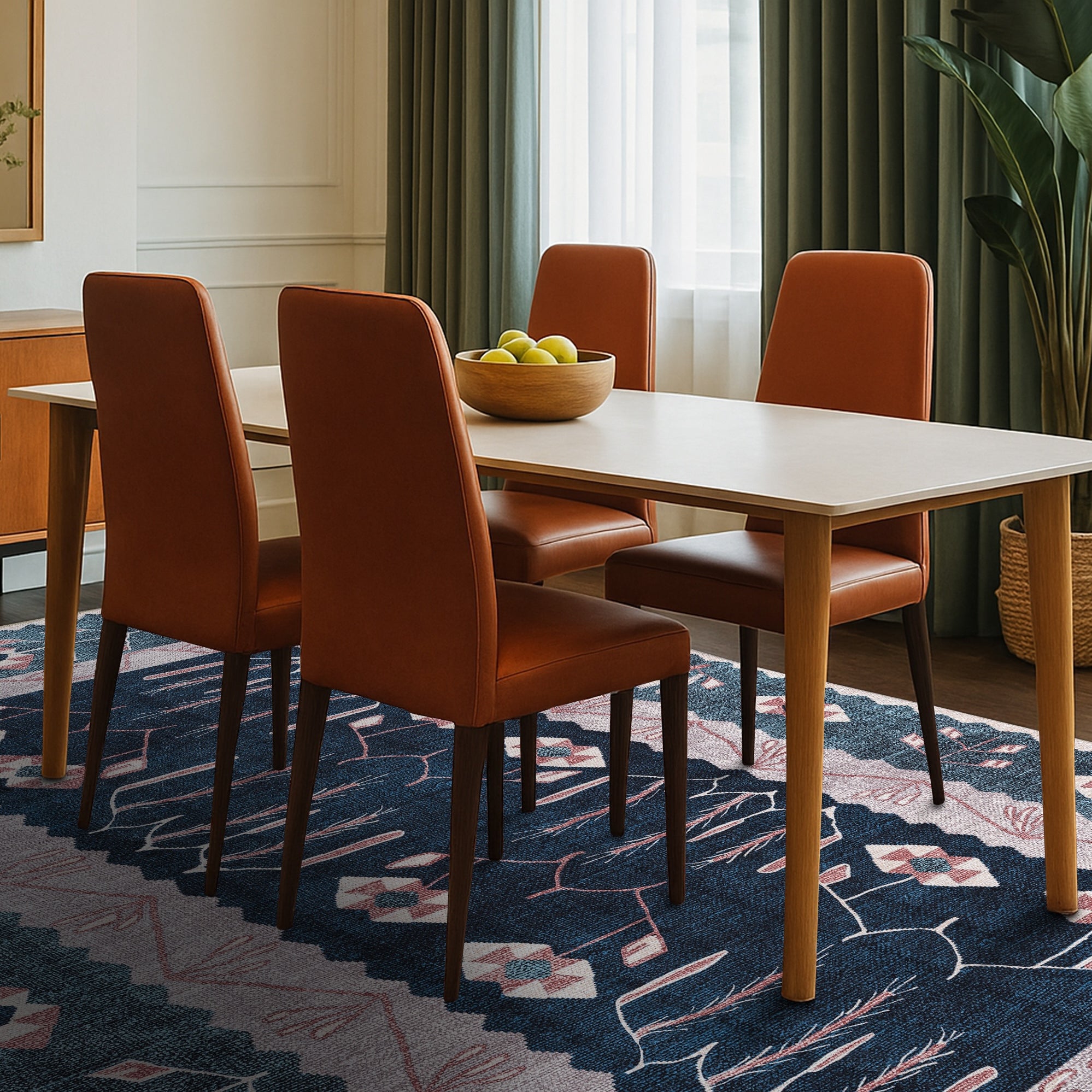 Marceline Navy Blue Floral Turkish Kilim Rug