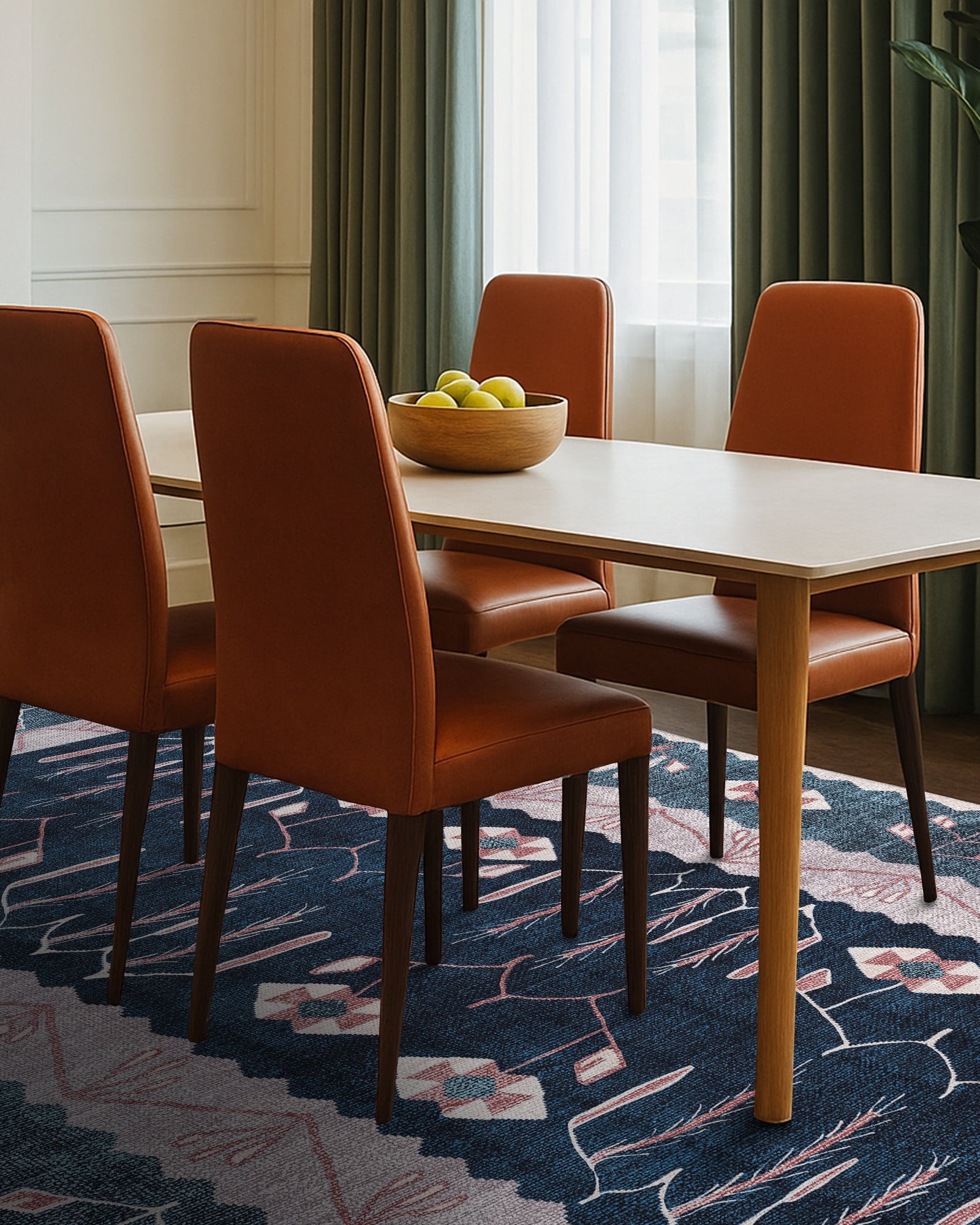 Marceline Navy Blue Floral Turkish Kilim Rug