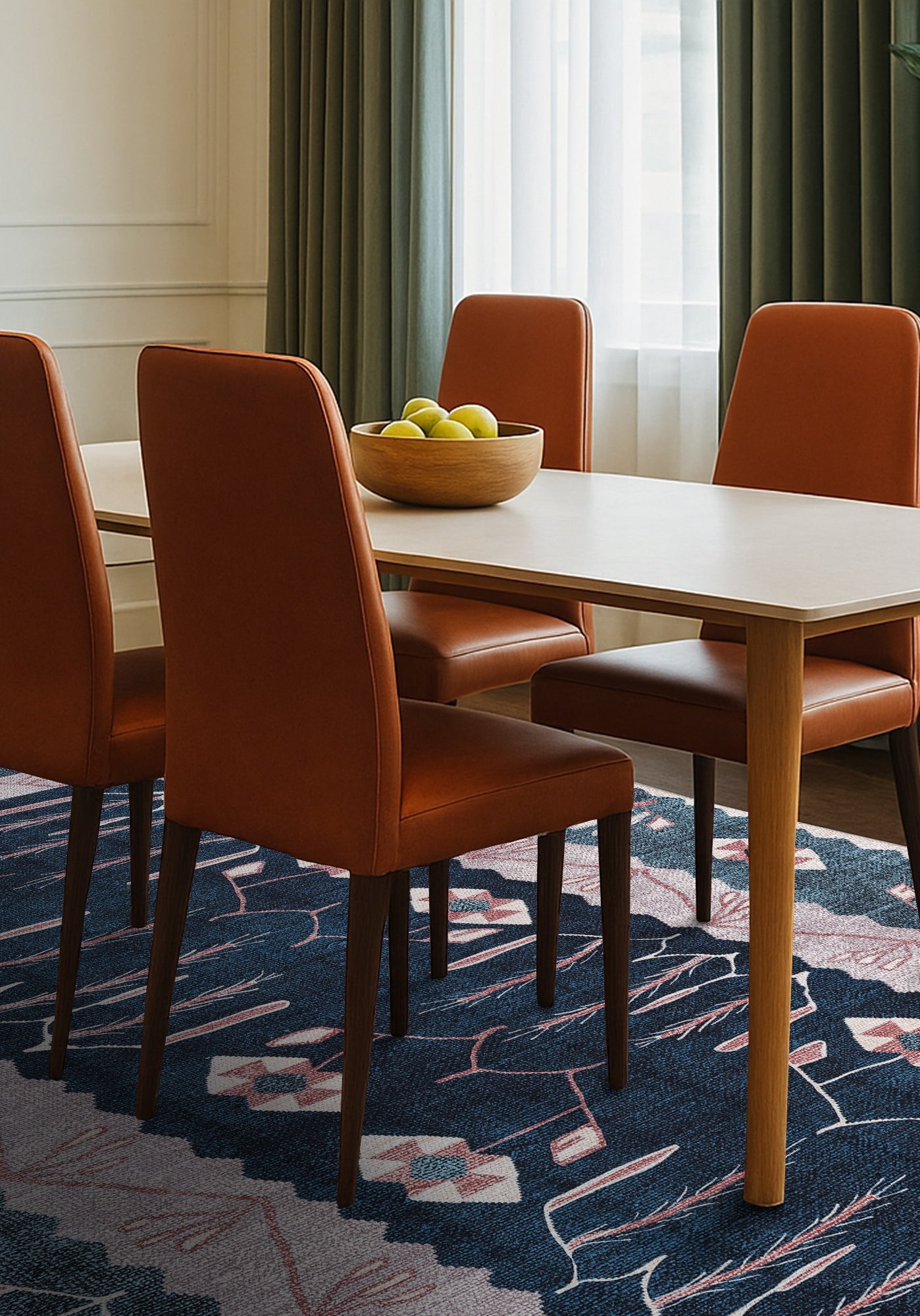 Marceline Navy Blue Floral Turkish Kilim Rug