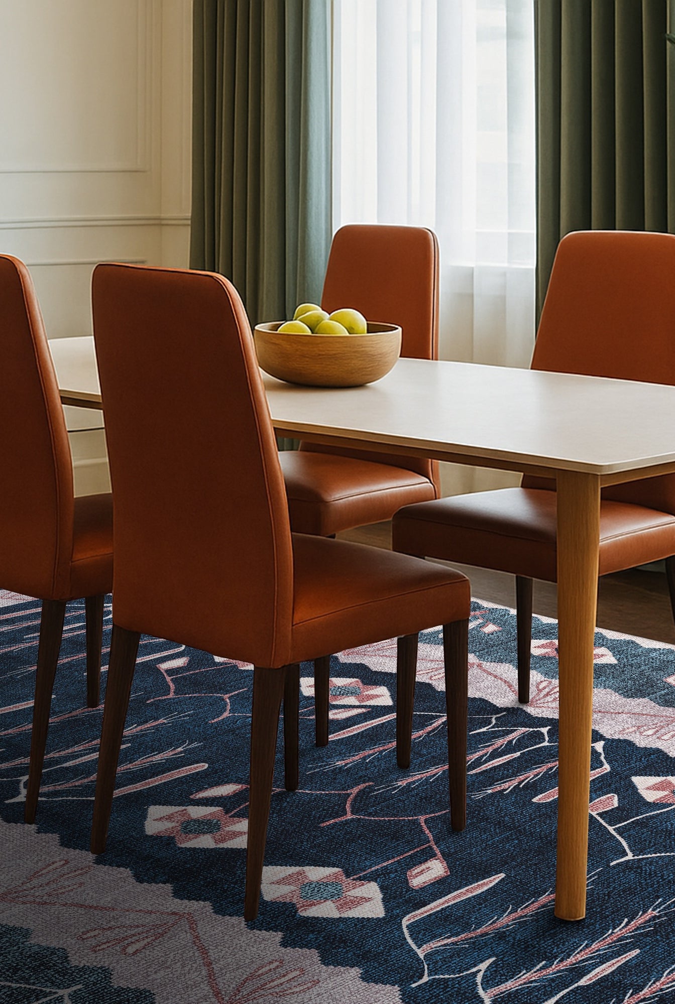 Marceline Navy Blue Floral Turkish Kilim Rug