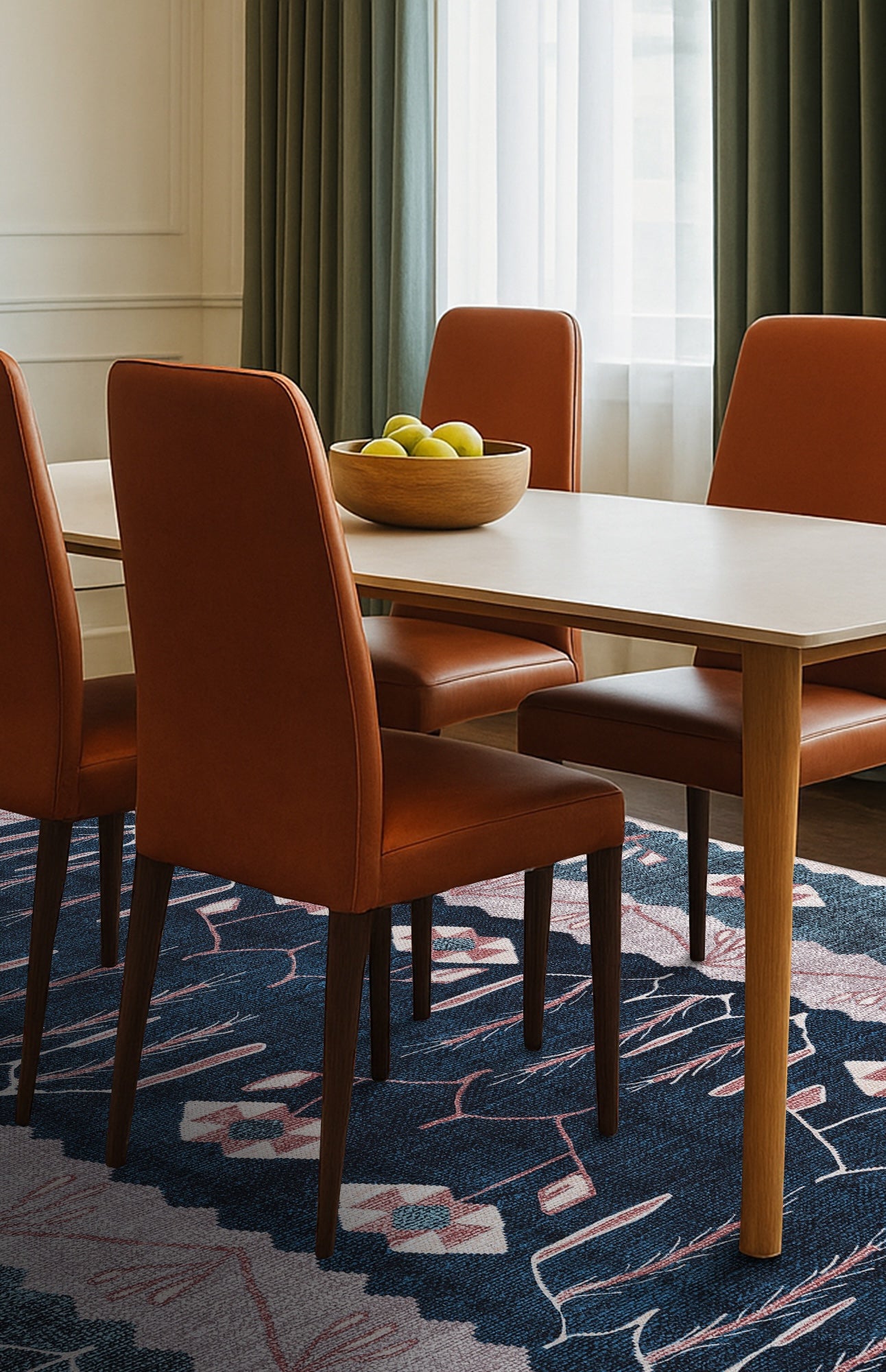 Marceline Navy Blue Floral Turkish Kilim Rug