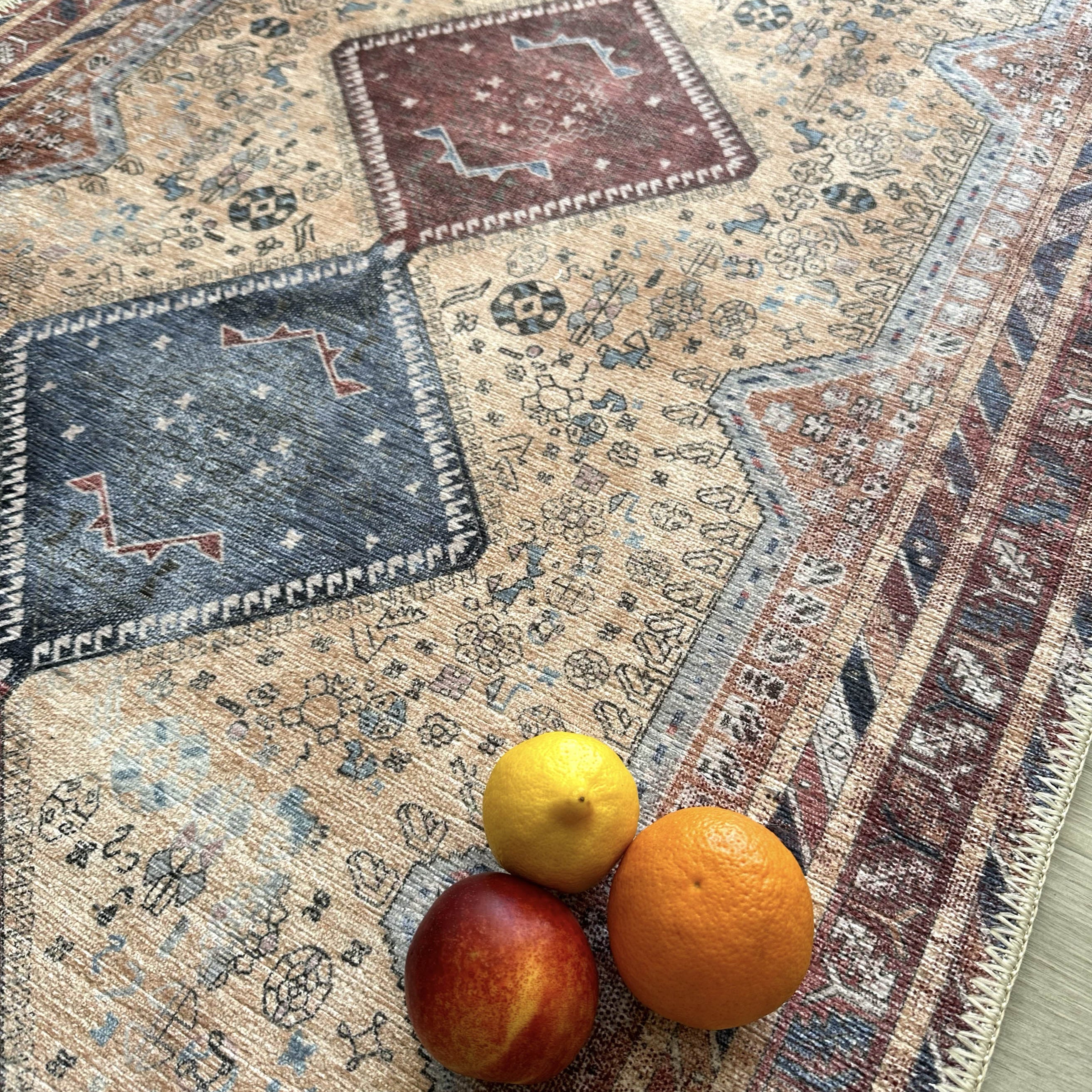 Azanna Terracotta Blue Beige Modern Turkish Rug