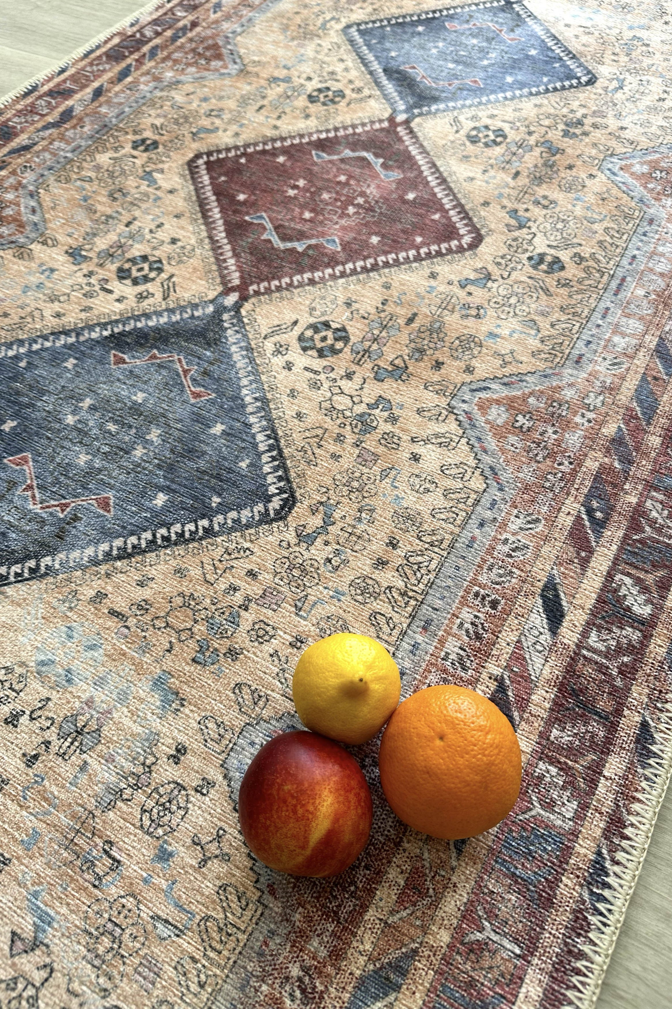 Azanna Terracotta Blue Beige Modern Turkish Rug