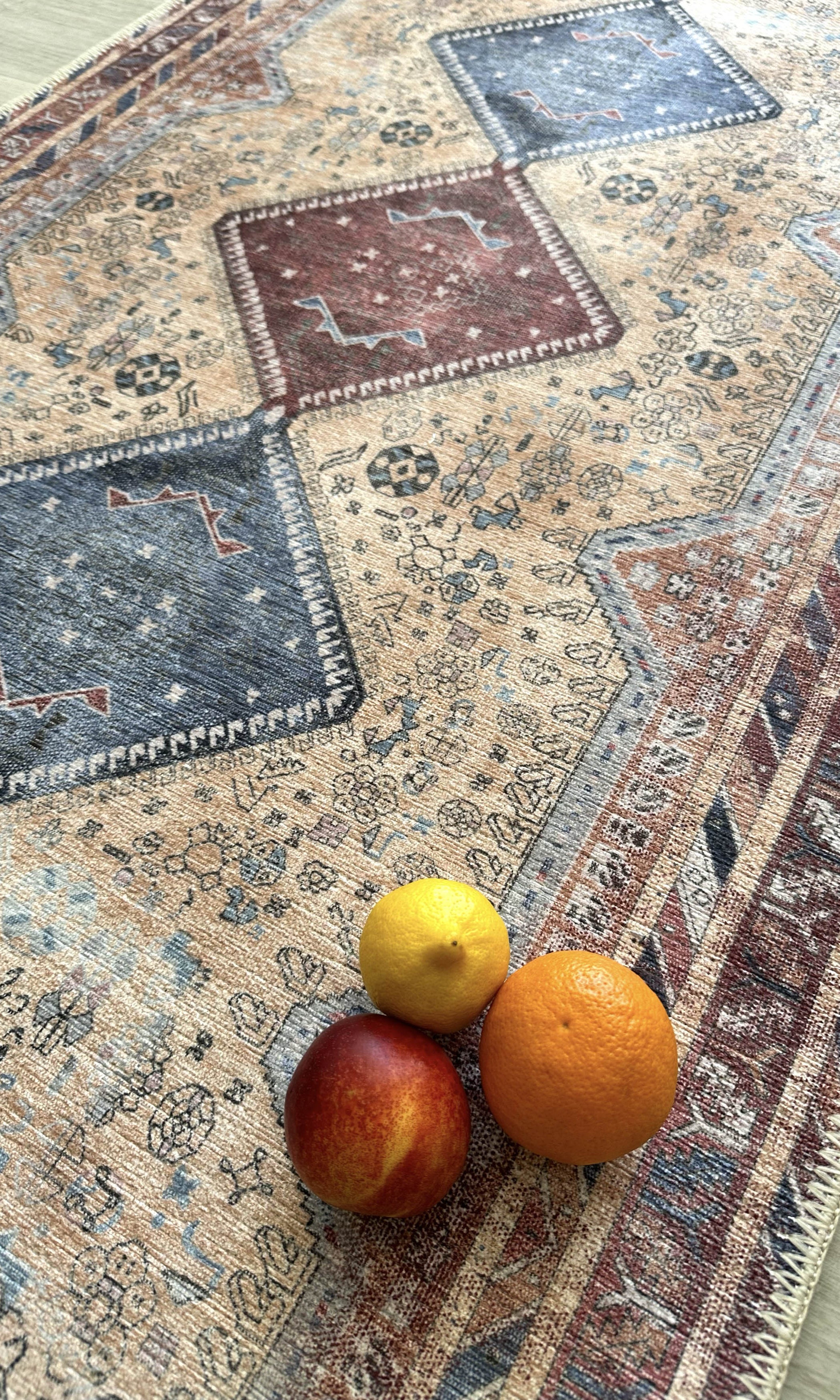 Azanna Terracotta Blue Beige Modern Turkish Rug