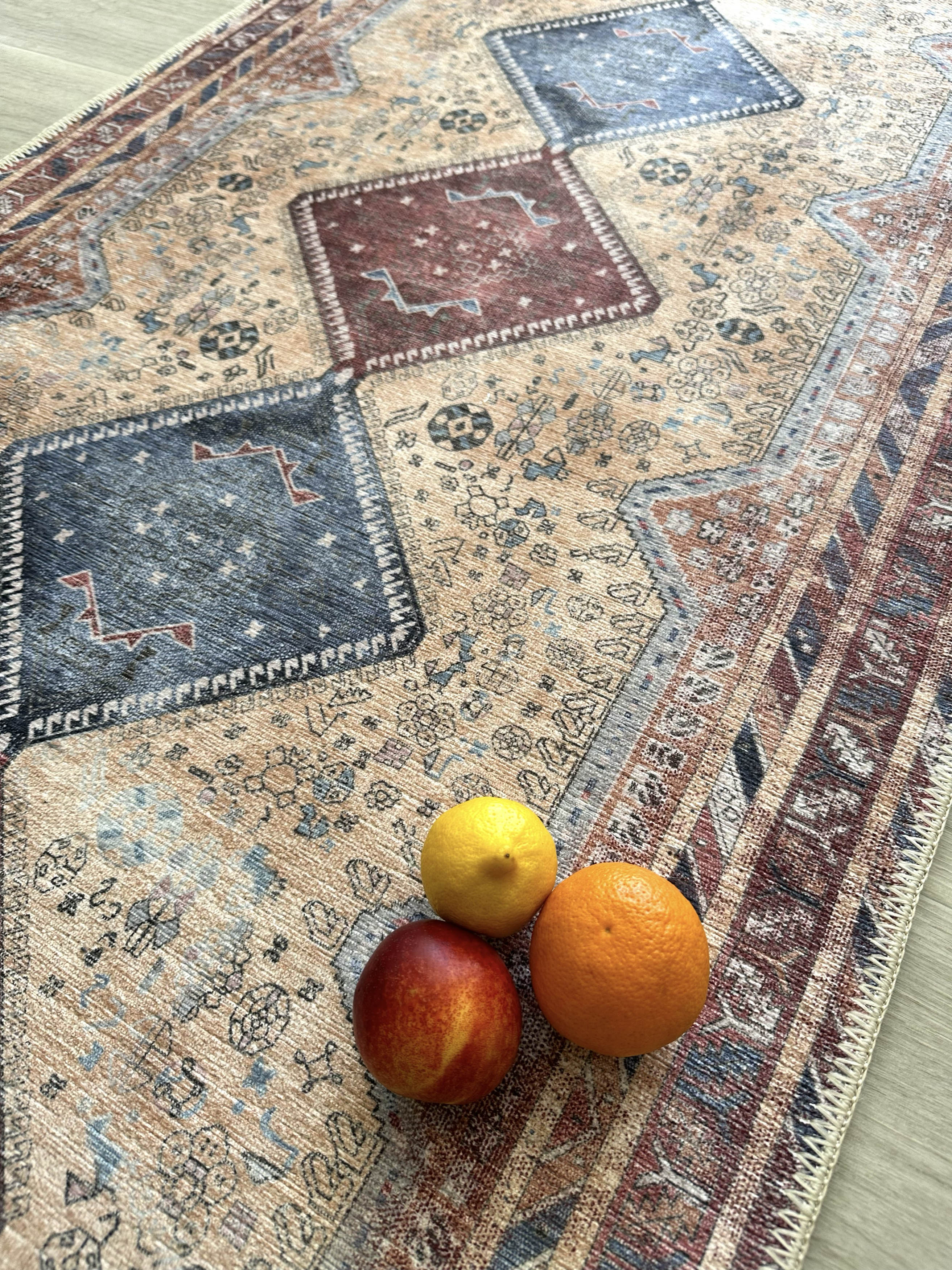 Azanna Terracotta Blue Beige Modern Turkish Rug