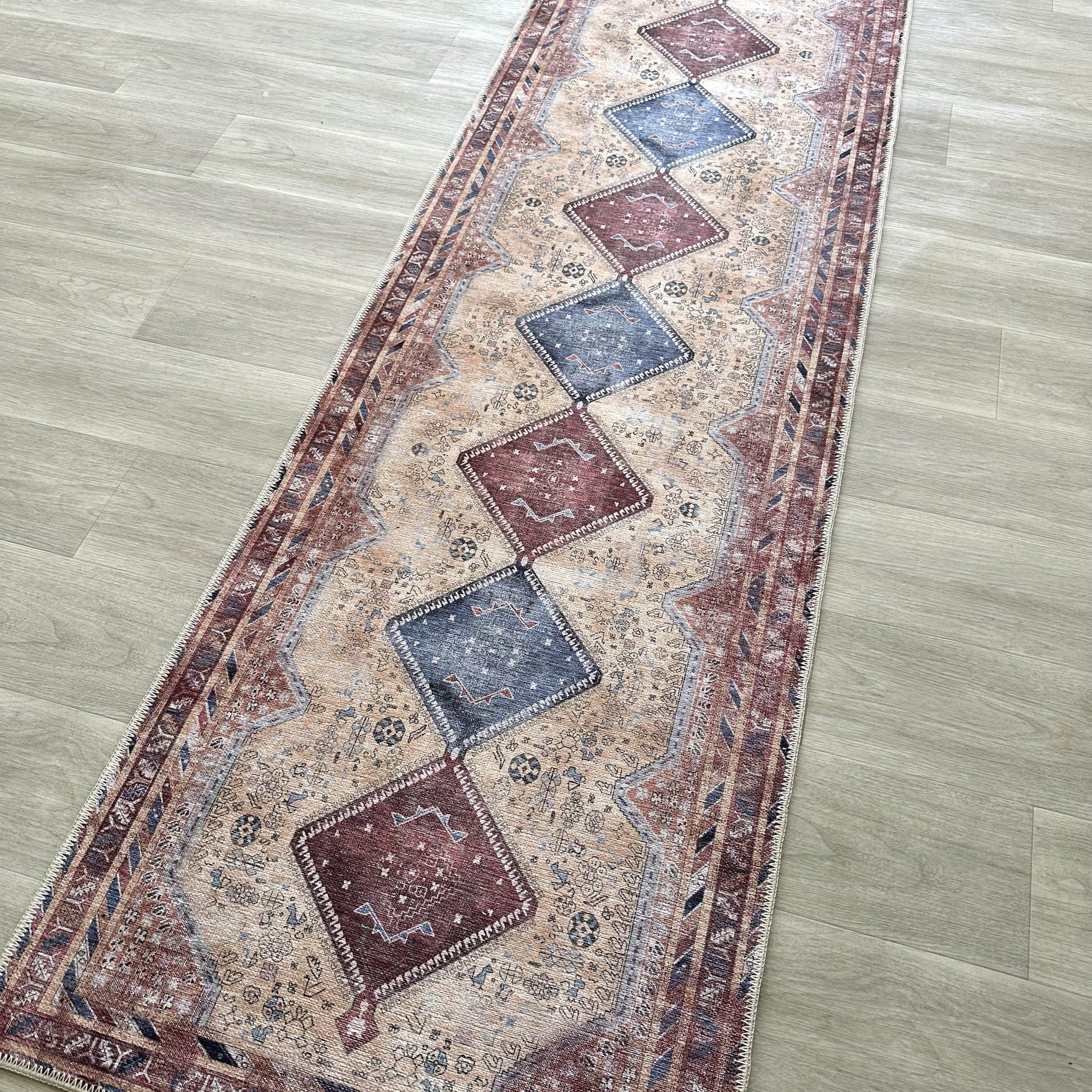 Azanna Terracotta Blue Beige Modern Turkish Rug