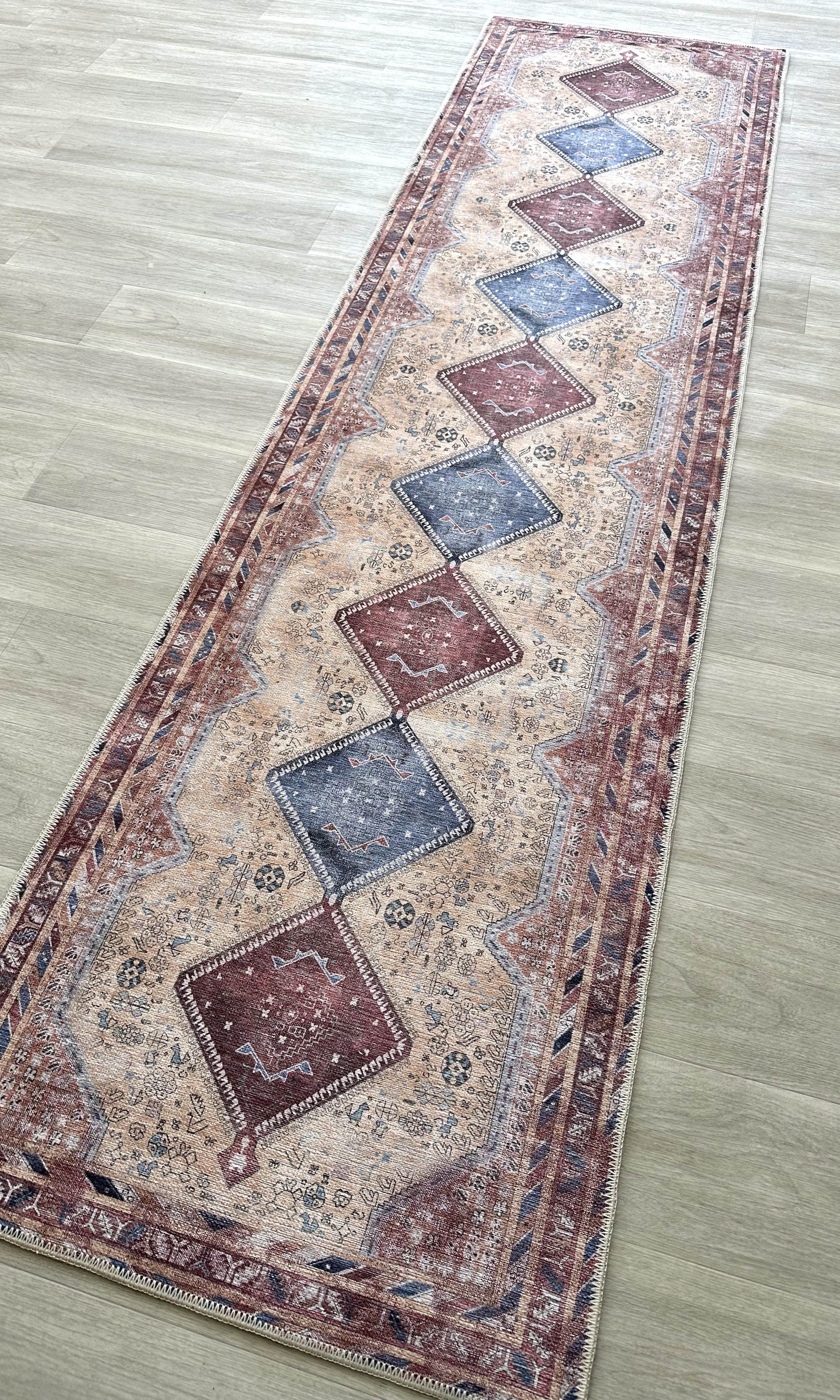 Azanna Terracotta Blue Beige Modern Turkish Rug
