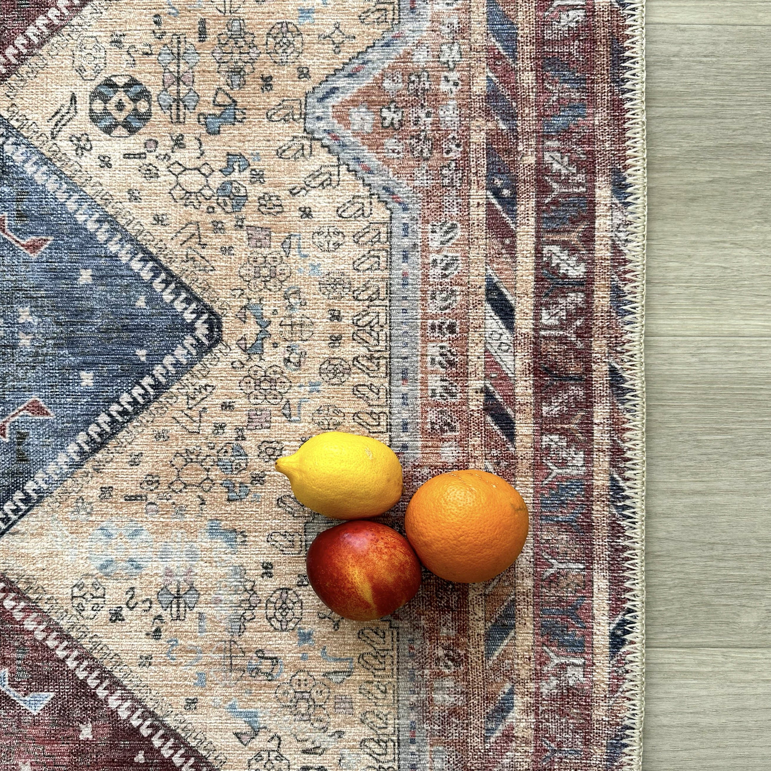 Azanna Terracotta Blue Beige Modern Turkish Rug