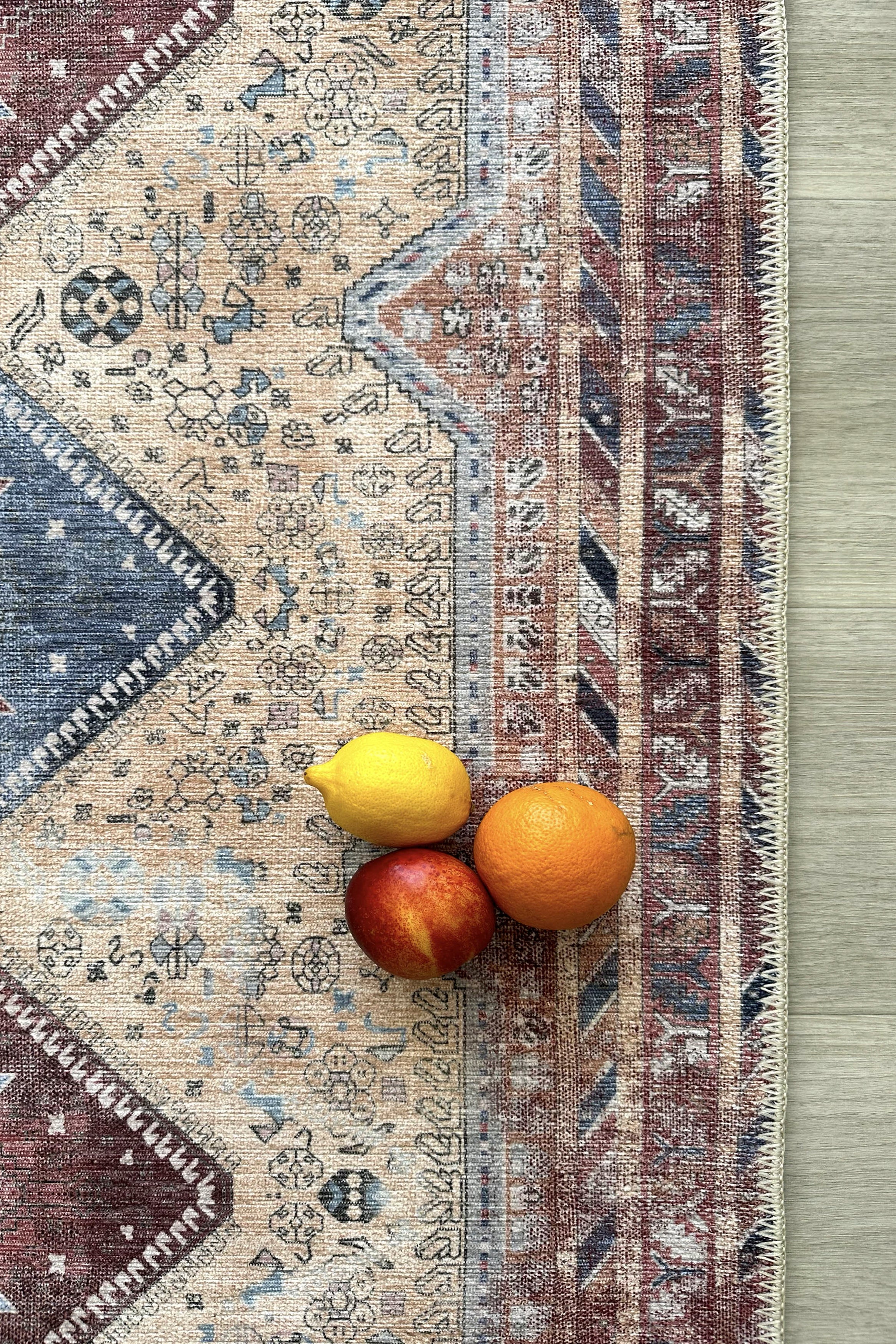 Azanna Terracotta Blue Beige Modern Turkish Rug