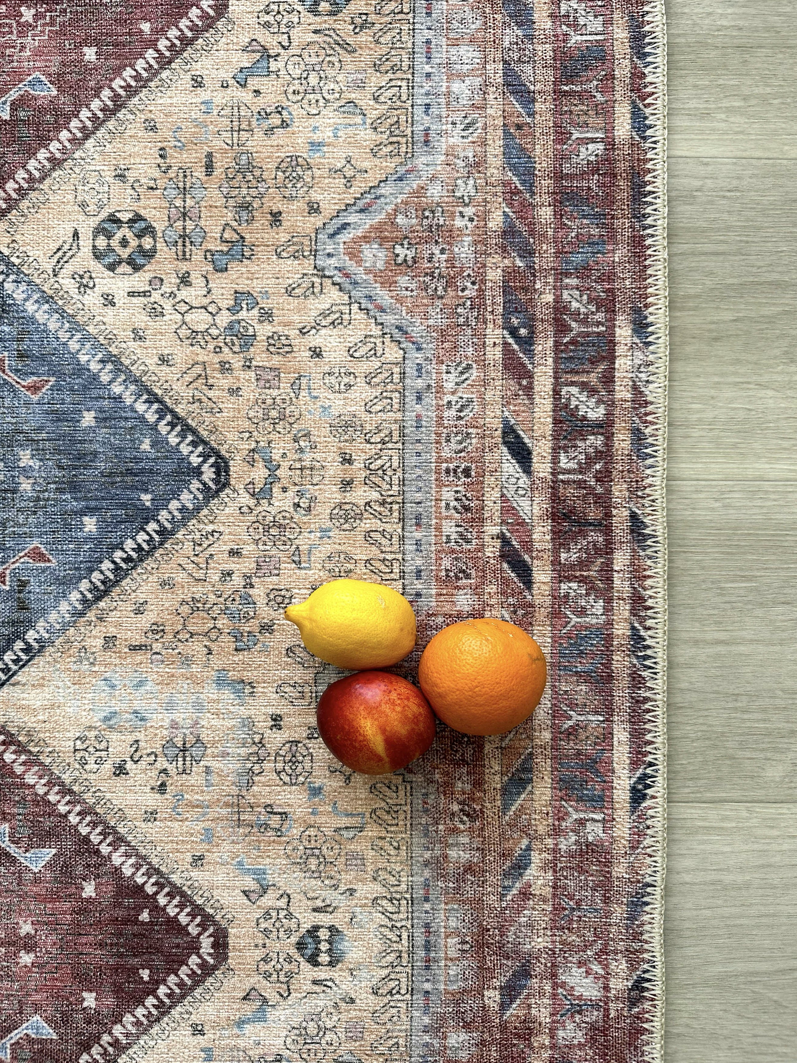 Azanna Terracotta Blue Beige Modern Turkish Rug