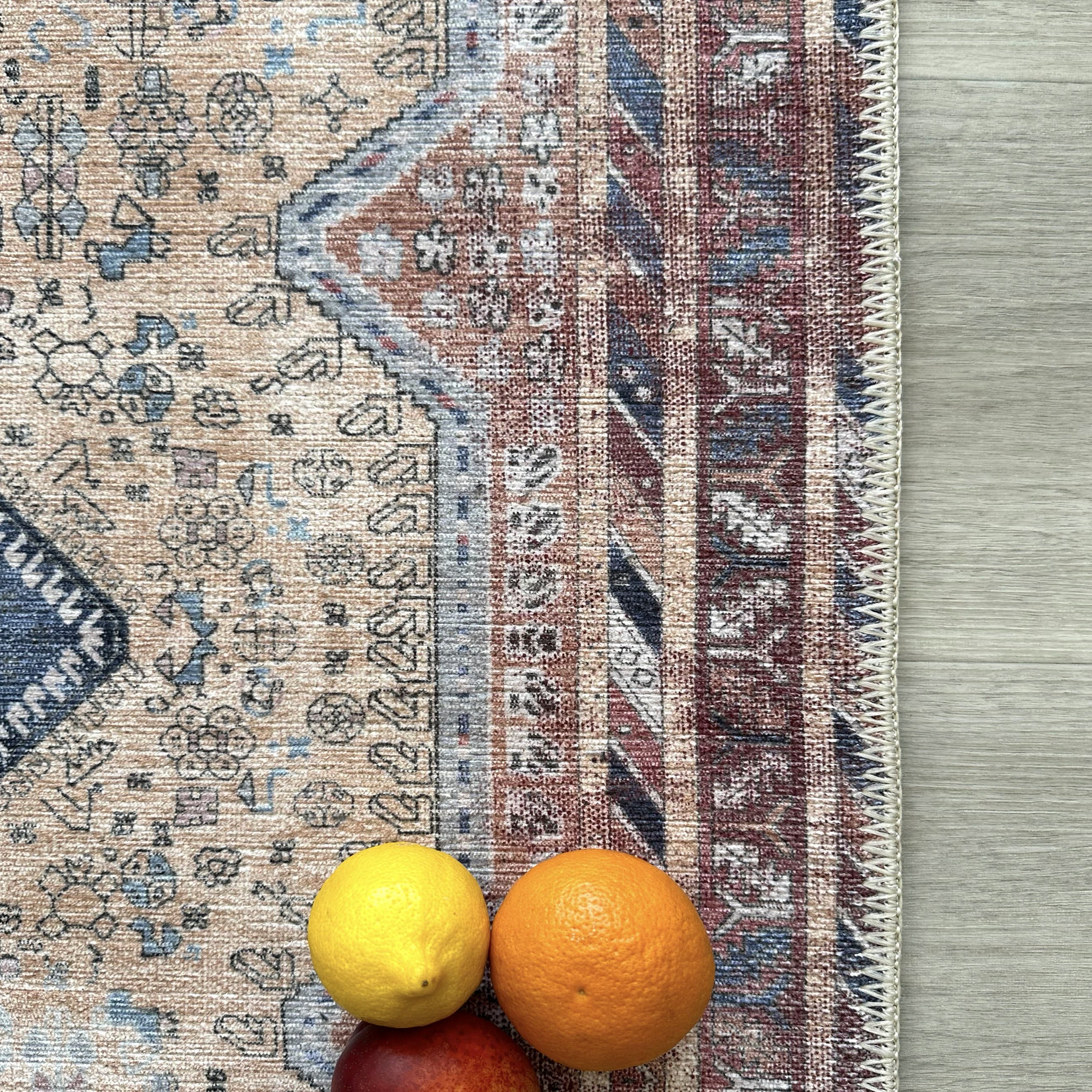 Azanna Terracotta Blue Beige Modern Turkish Rug