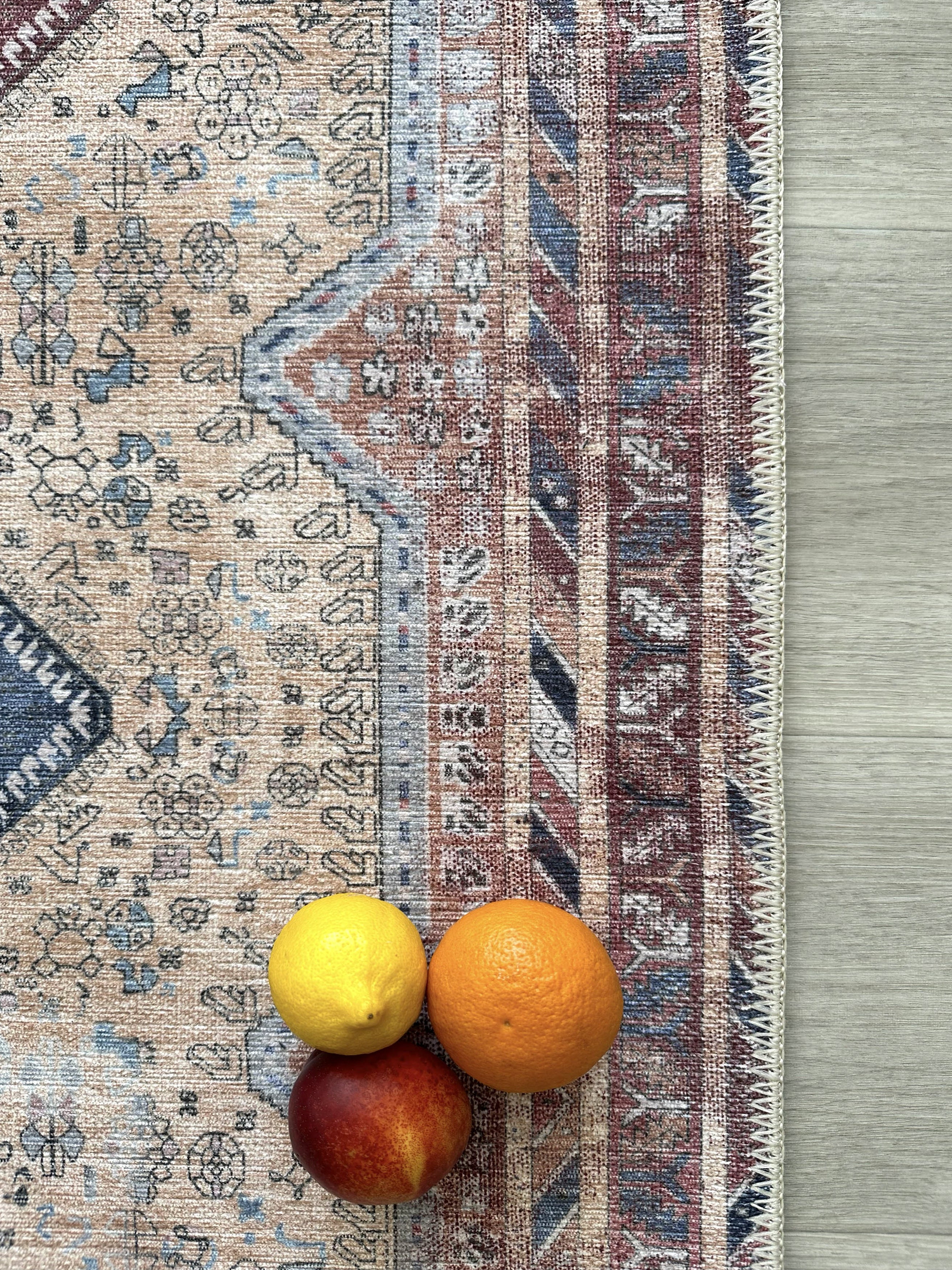 Azanna Terracotta Blue Beige Modern Turkish Rug