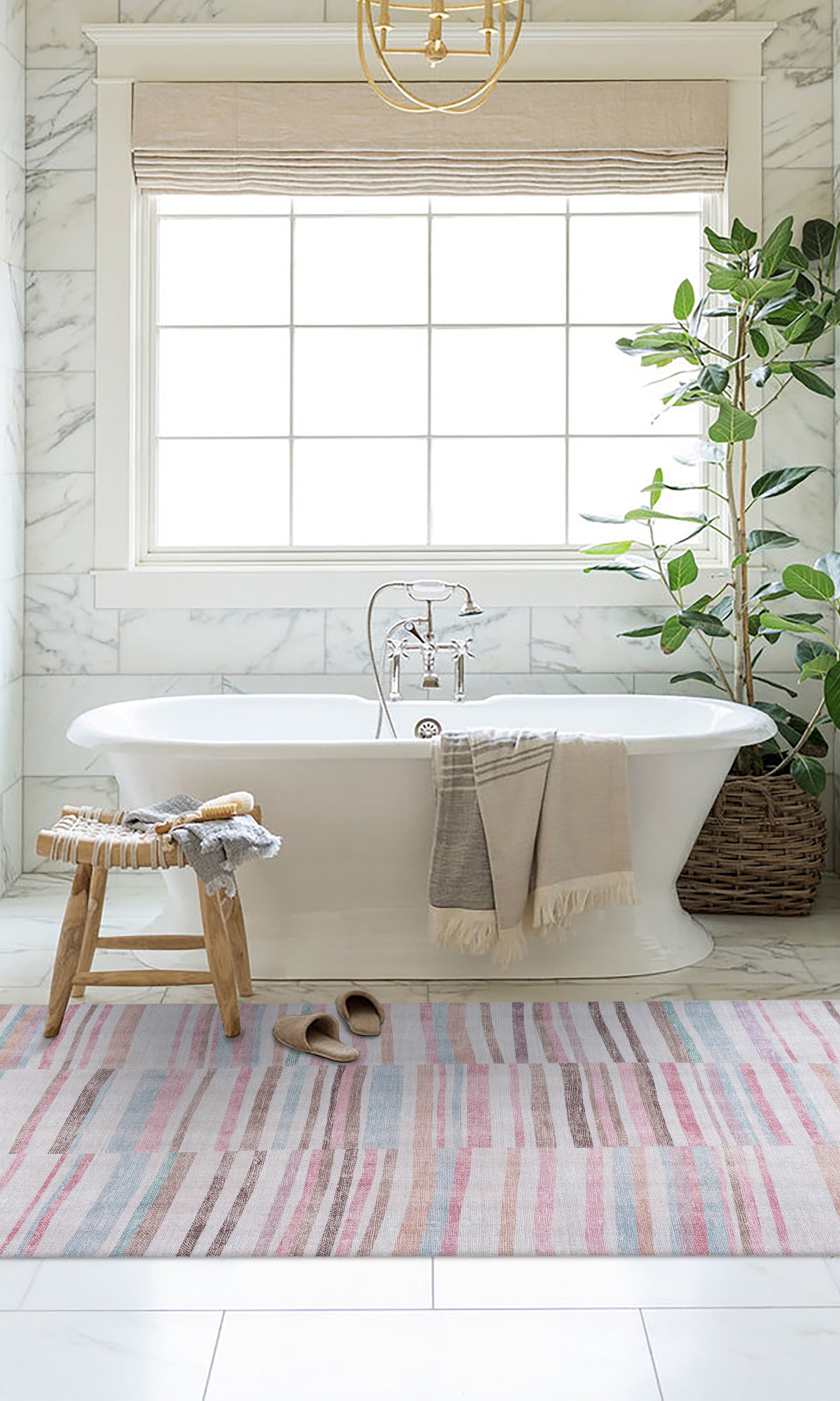 Kalia Faded Modern Turkish Striped Colorful Rug