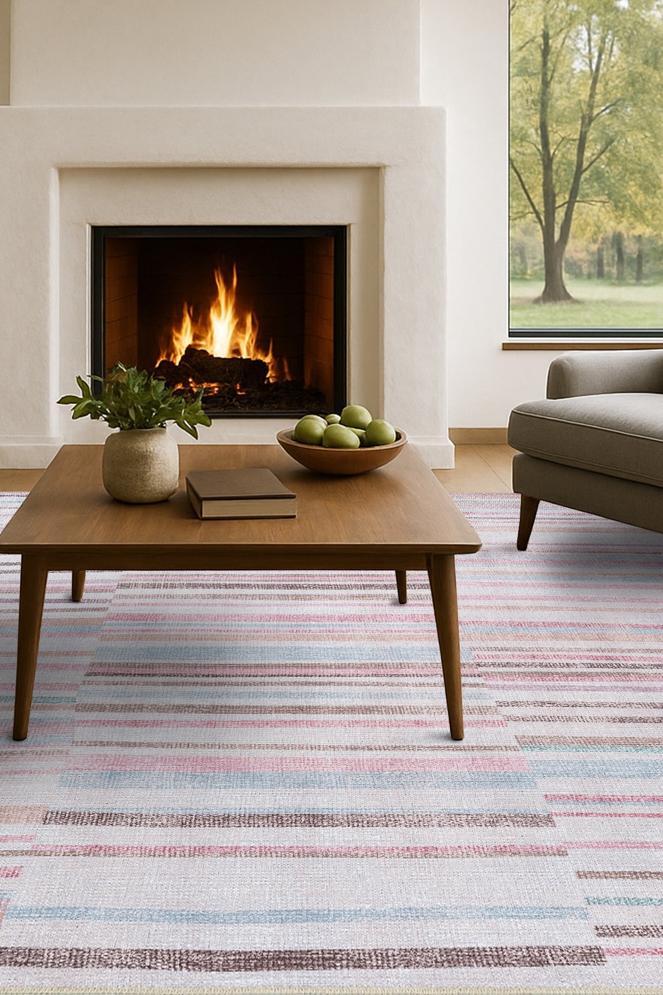 Kalia Faded Modern Turkish Striped Colorful Rug