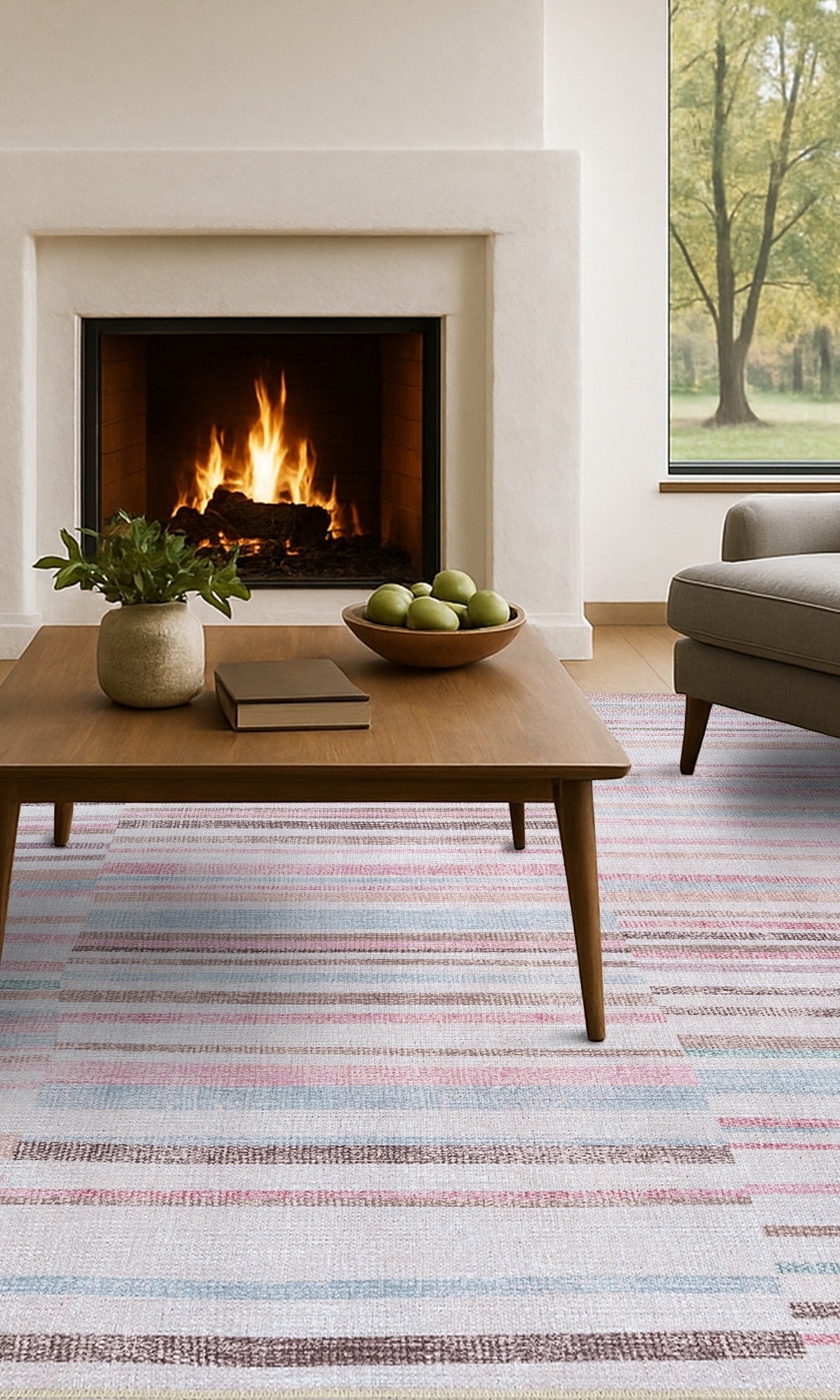 Kalia Faded Modern Turkish Striped Colorful Rug