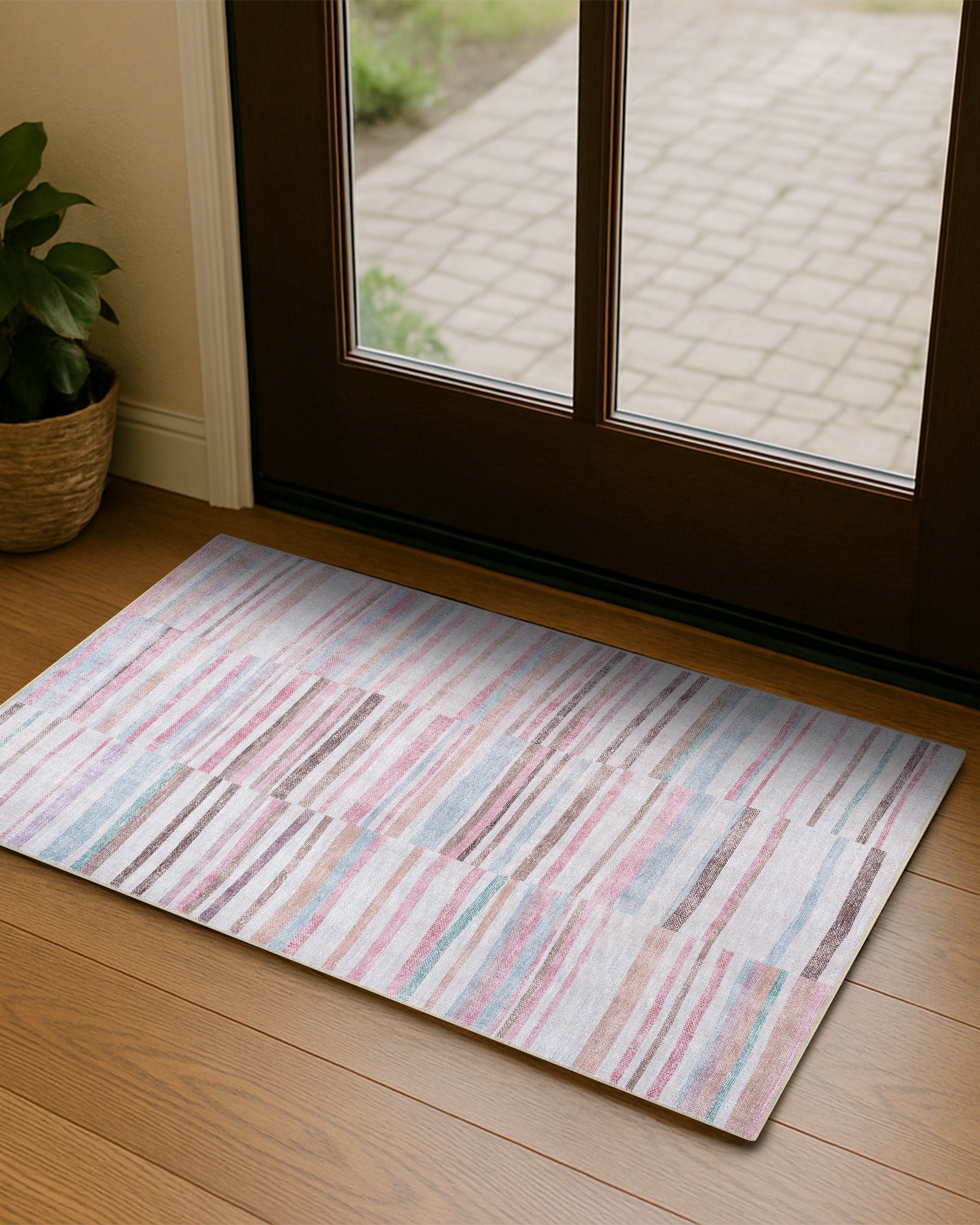 Kalia Faded Modern Turkish Striped Colorful Rug