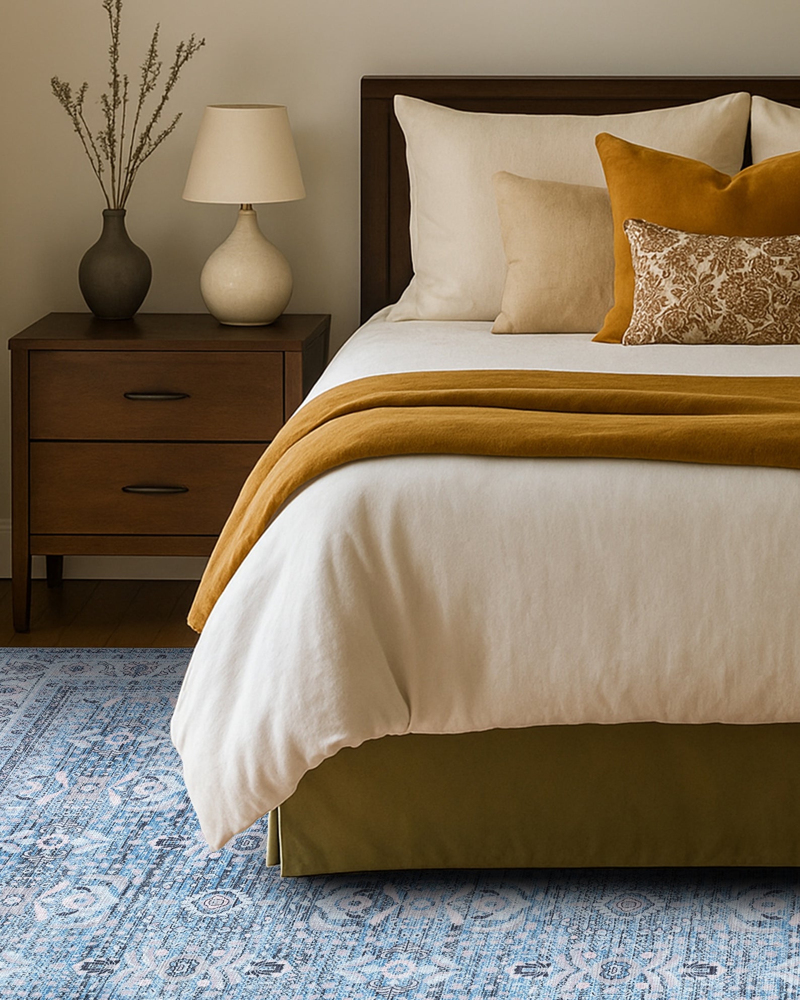 Jayla Modern Turkish Floral Cream Blue Rug