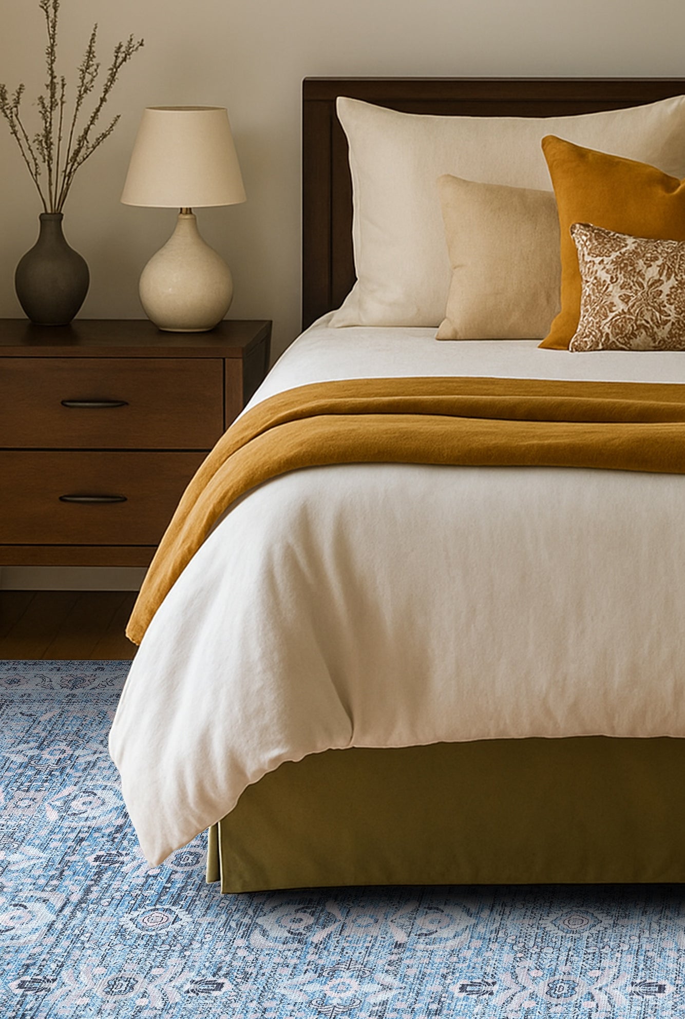 Jayla Modern Turkish Floral Cream Blue Rug