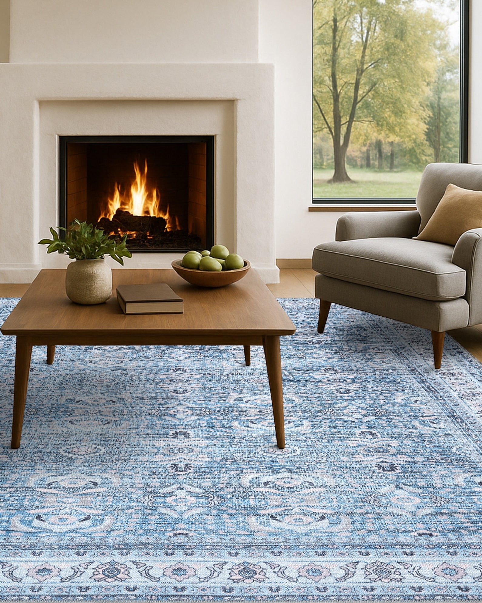 Jayla Modern Turkish Floral Cream Blue Rug