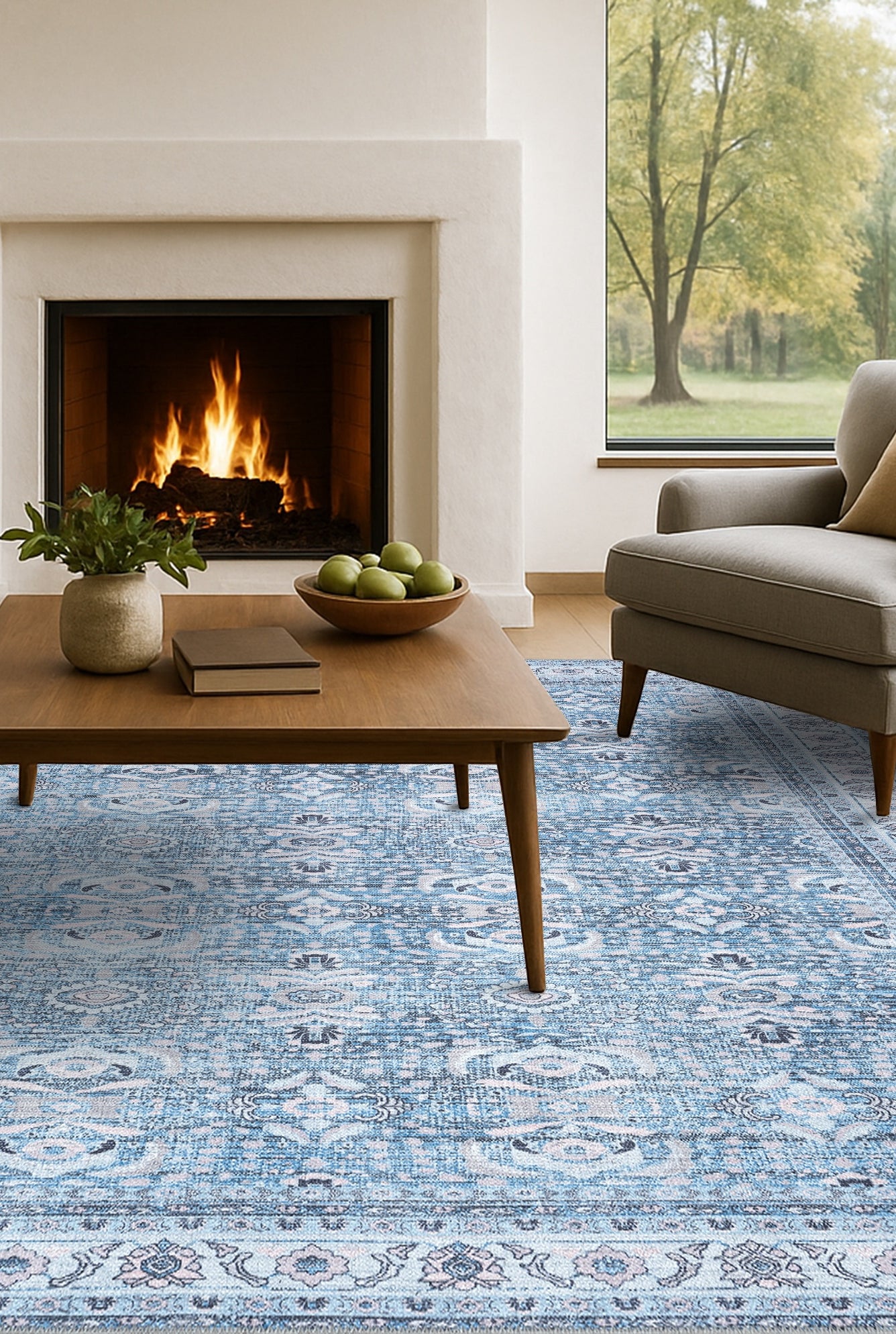 Jayla Modern Turkish Floral Cream Blue Rug