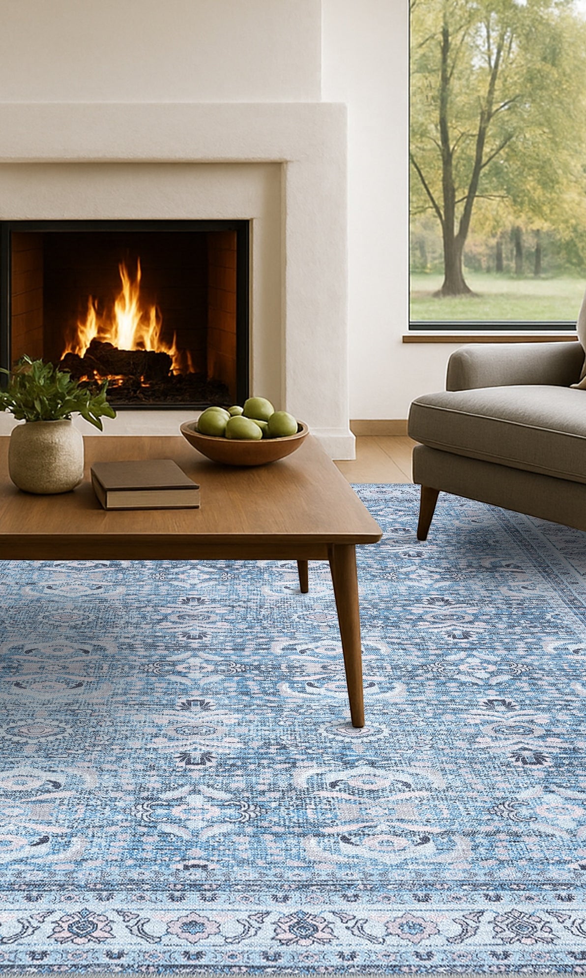 Jayla Modern Turkish Floral Cream Blue Rug