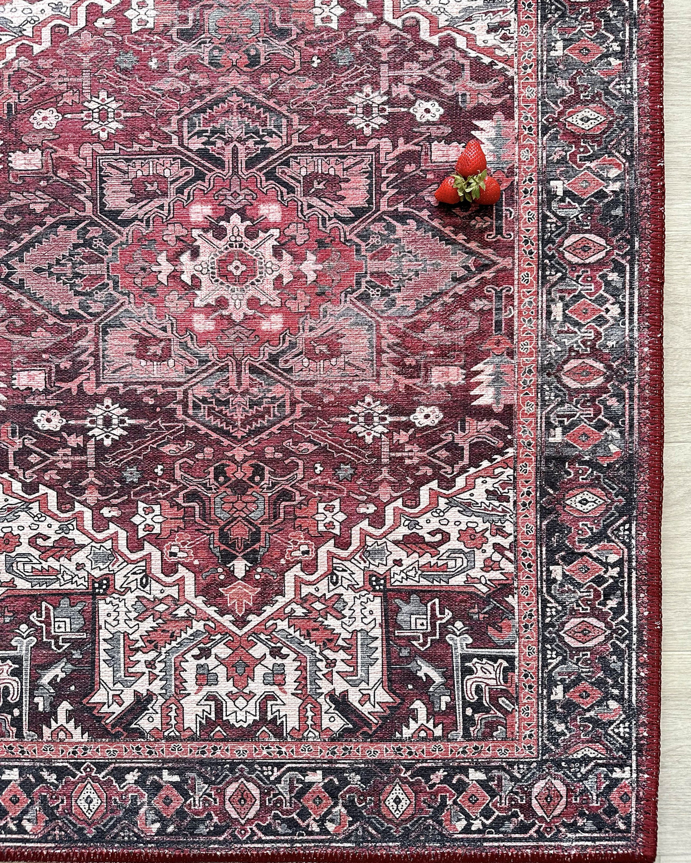 Avla Burgundy Red Floral Heriz Persian Rug