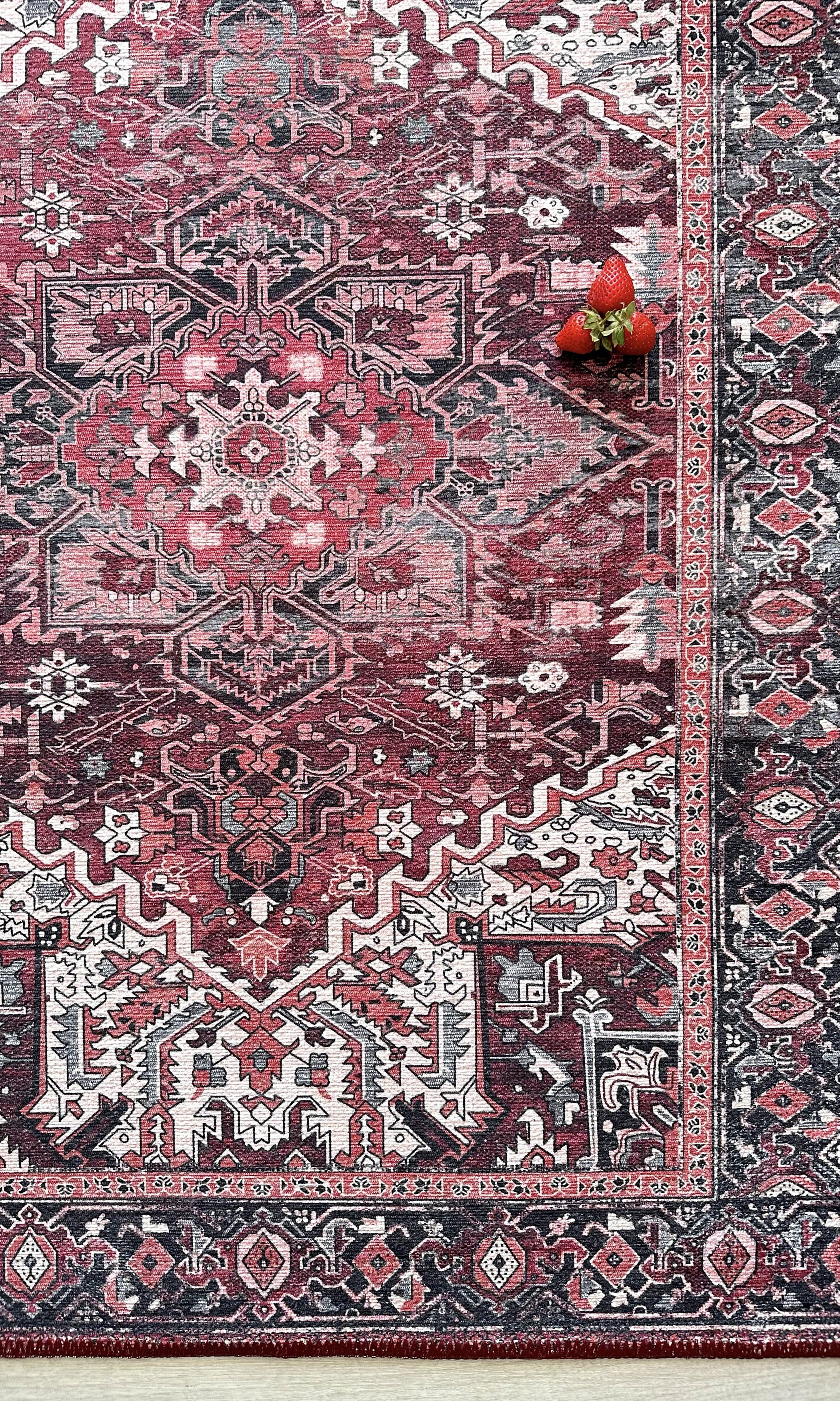 Avla Burgundy Red Floral Heriz Persian Rug