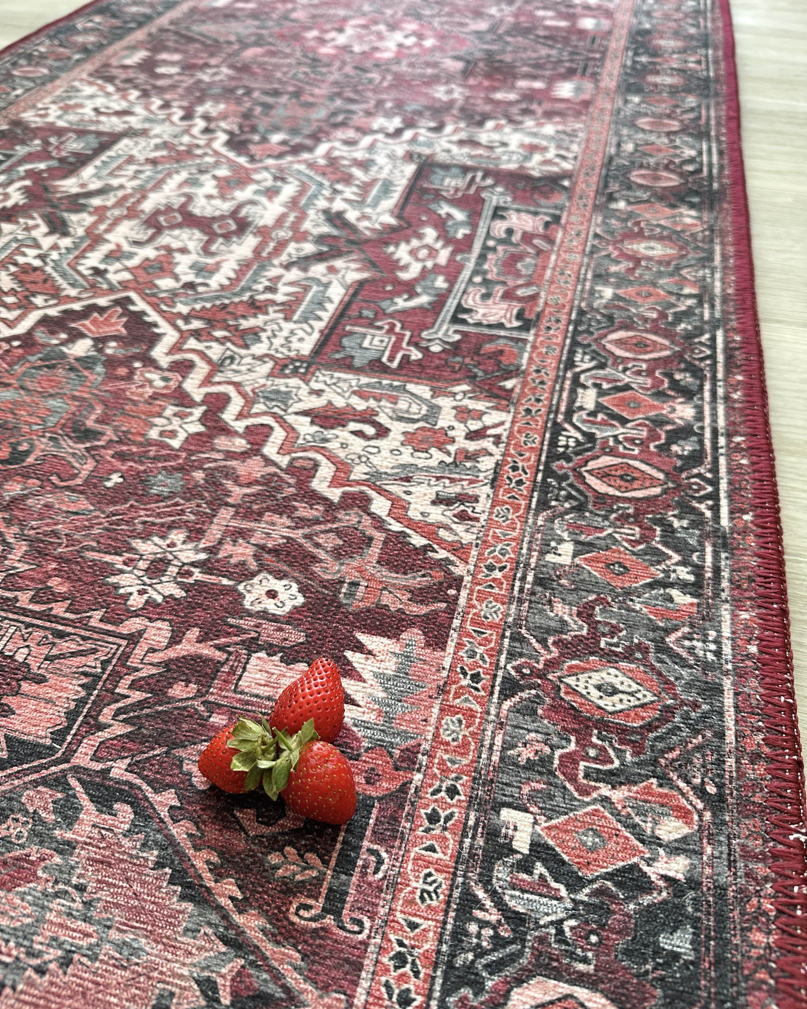 Avla Burgundy Red Floral Heriz Persian Rug