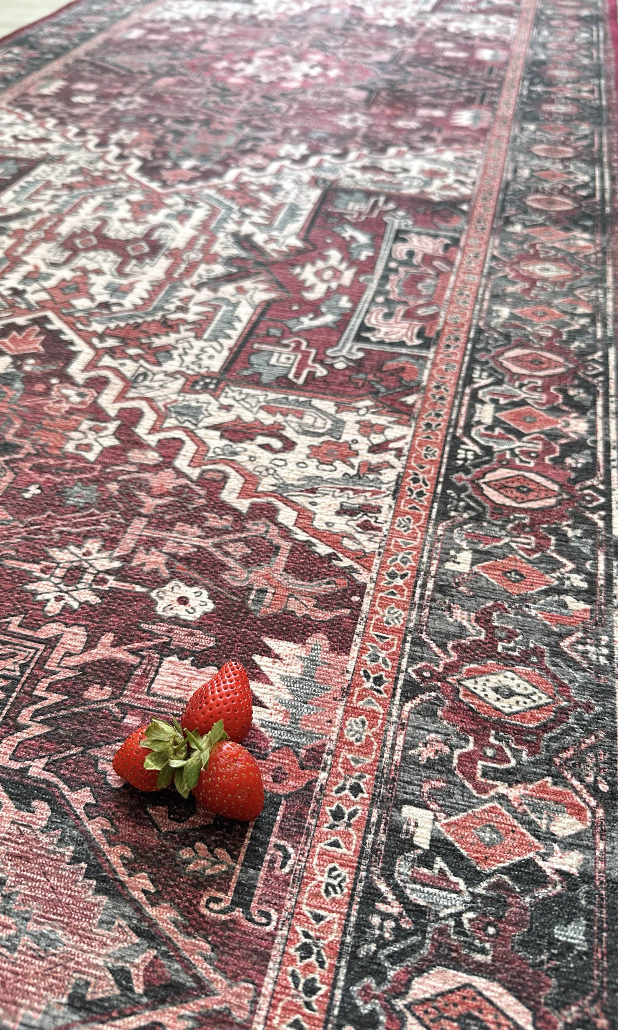 Avla Burgundy Red Floral Heriz Persian Rug