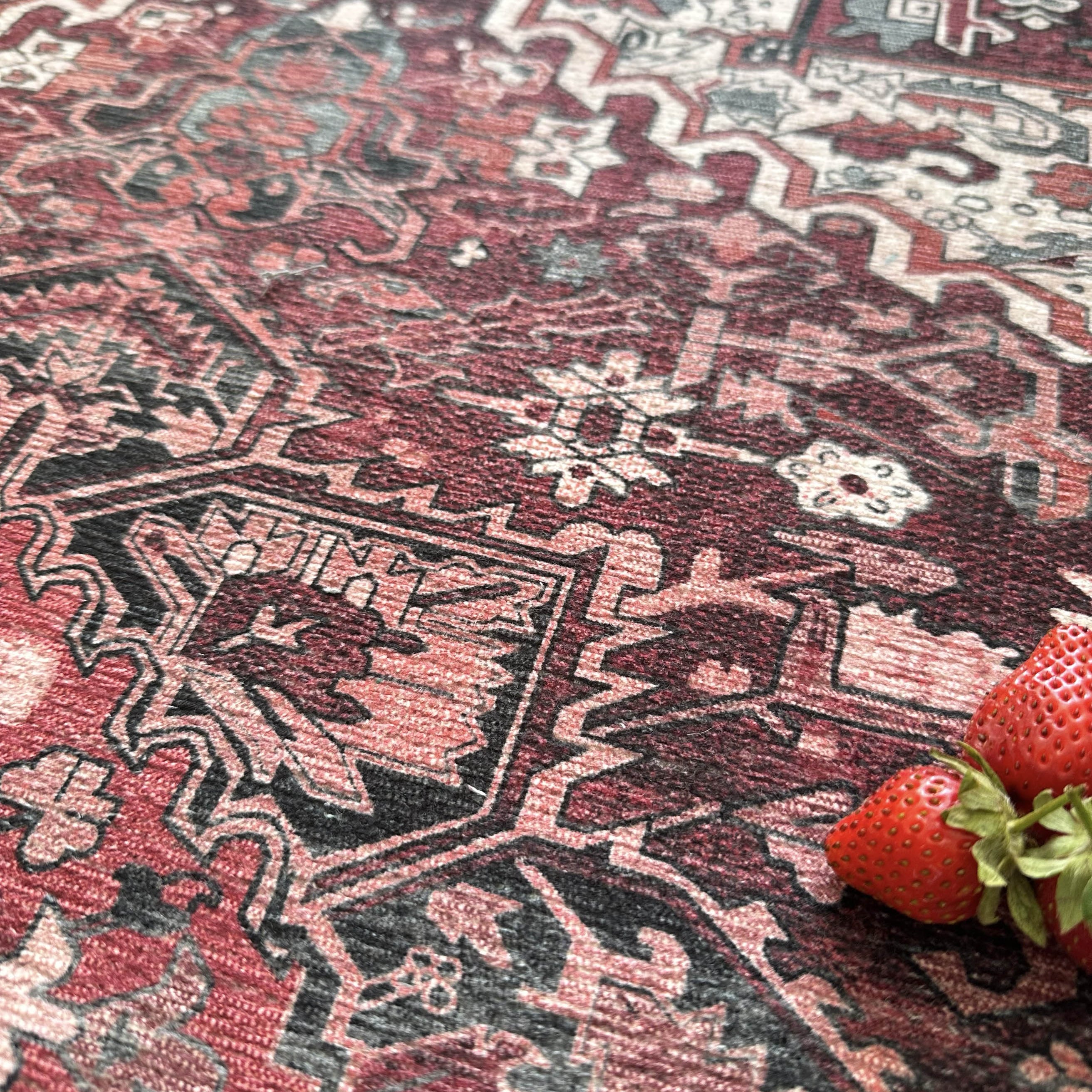 Avla Burgundy Red Floral Heriz Persian Rug