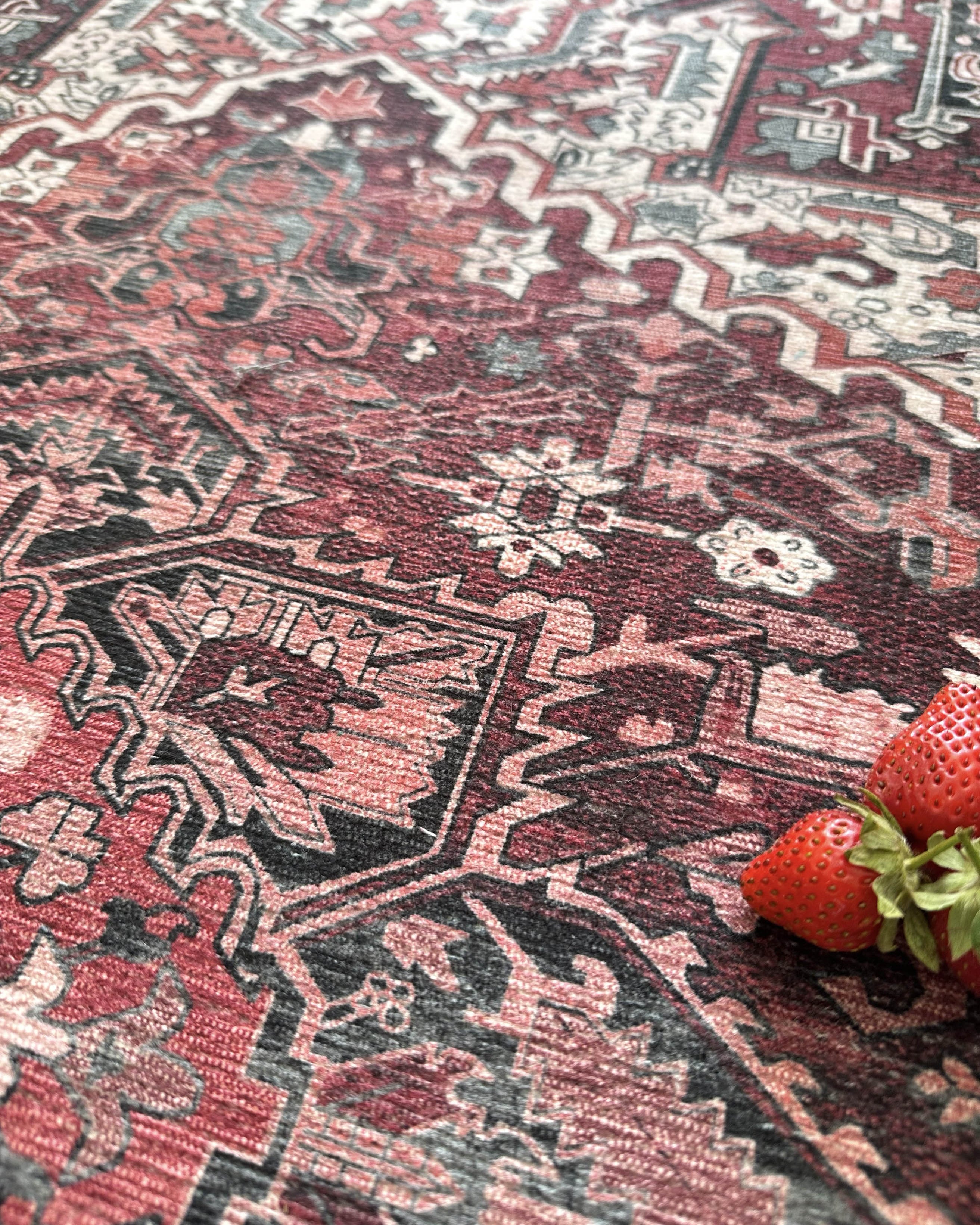 Avla Burgundy Red Floral Heriz Persian Rug