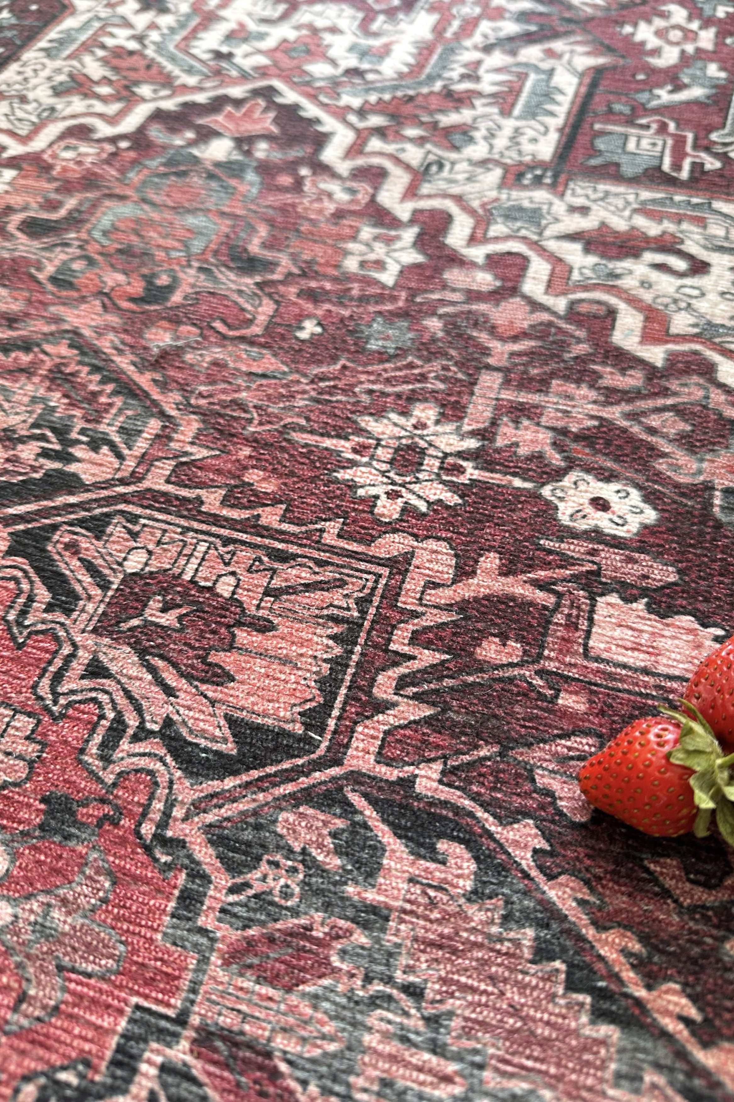 Avla Burgundy Red Floral Heriz Persian Rug