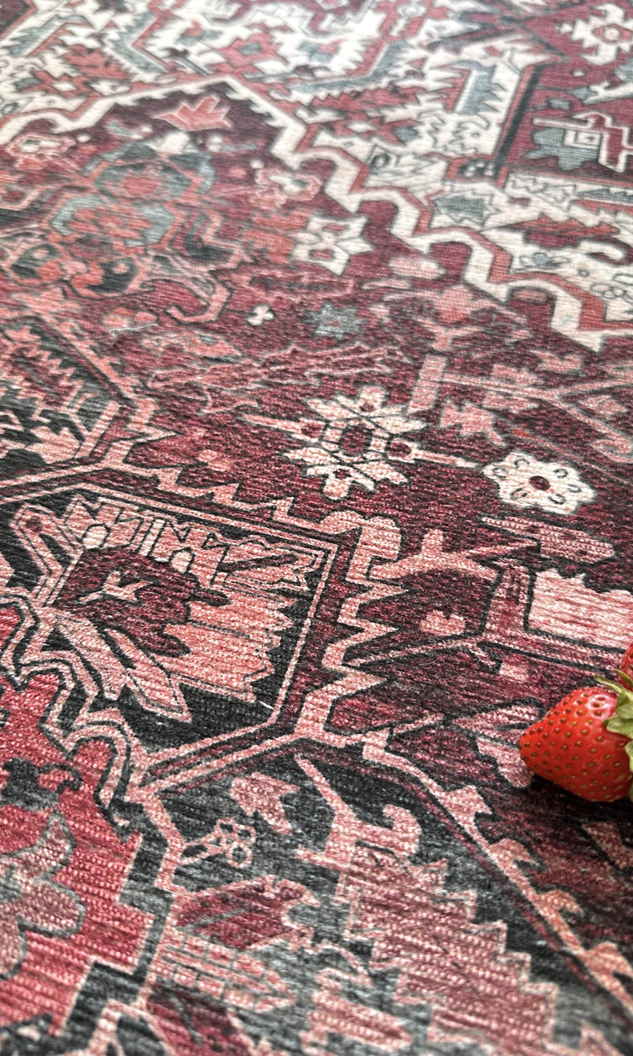 Avla Burgundy Red Floral Heriz Persian Rug