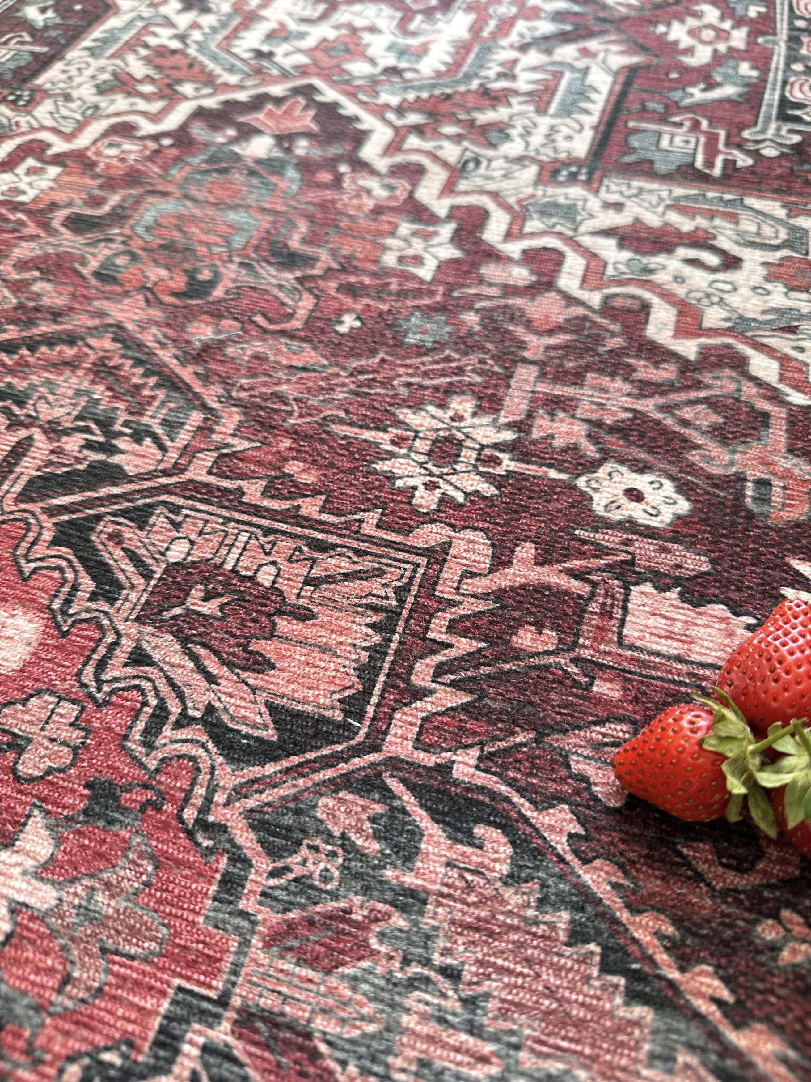 Avla Burgundy Red Floral Heriz Persian Rug