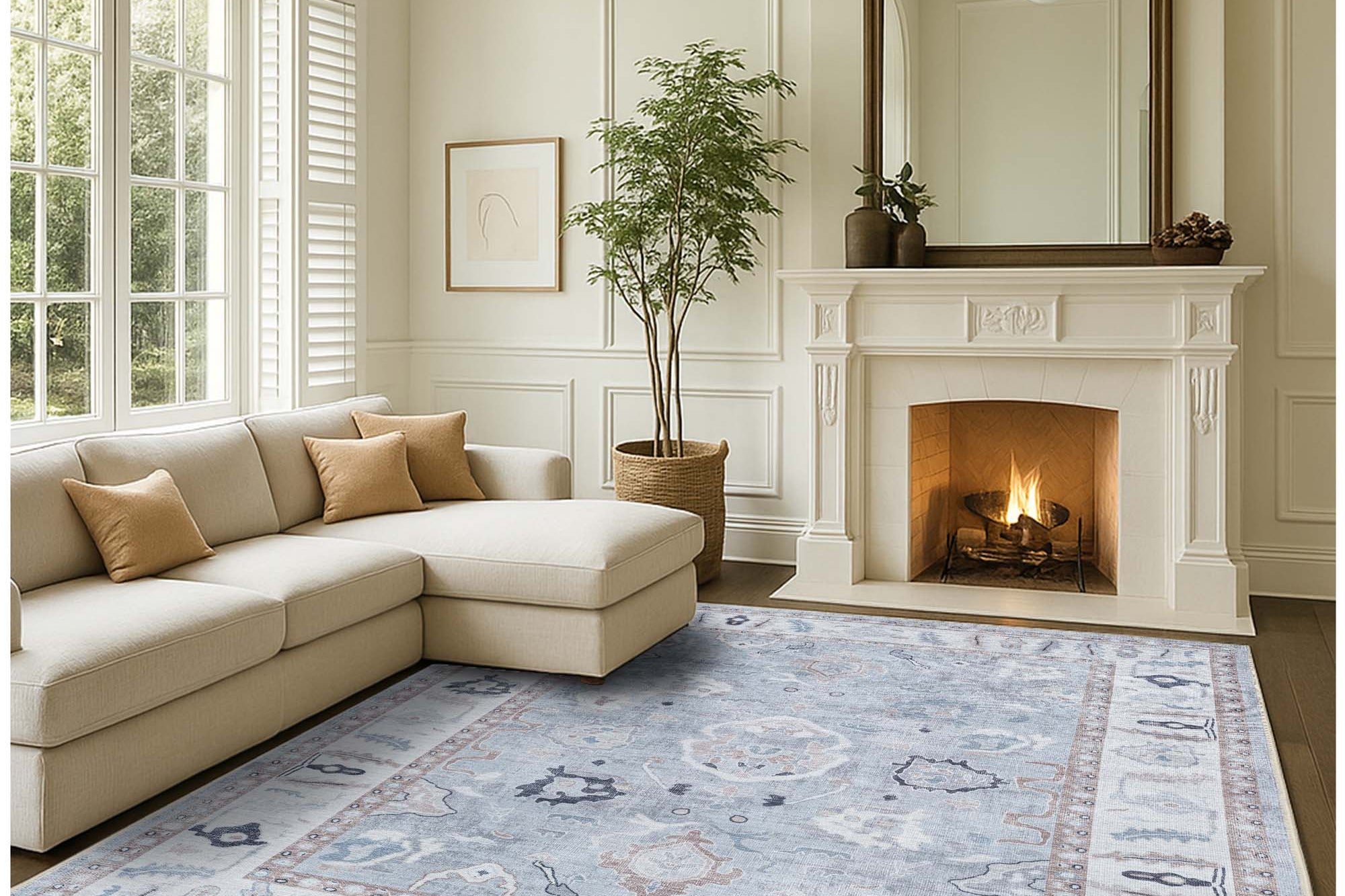 Sylvie Gray Blue Pastel Modern Oushak Rug