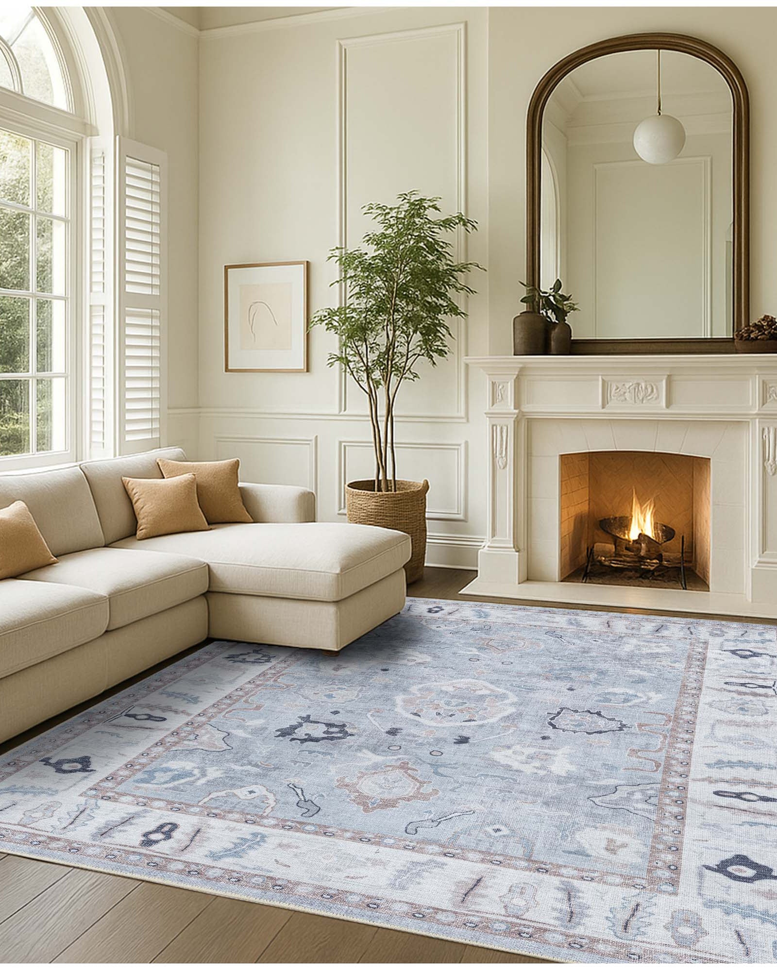 Sylvie Gray Blue Pastel Modern Oushak Rug