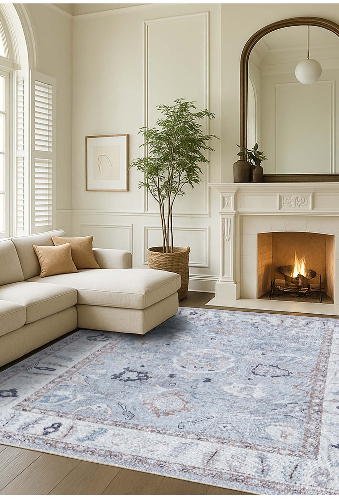 Sylvie Gray Blue Pastel Modern Oushak Rug