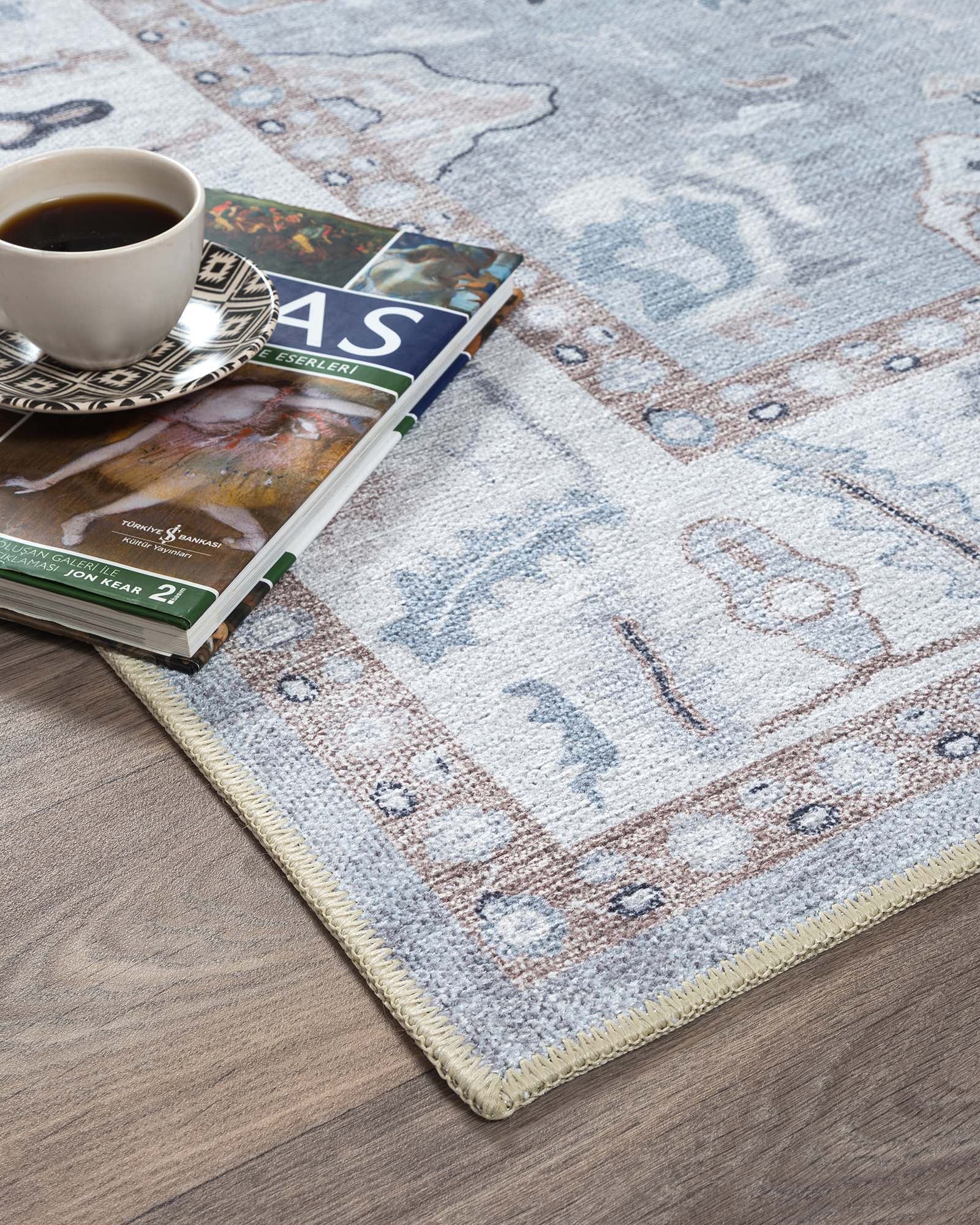 Sylvie Gray Blue Pastel Modern Oushak Rug