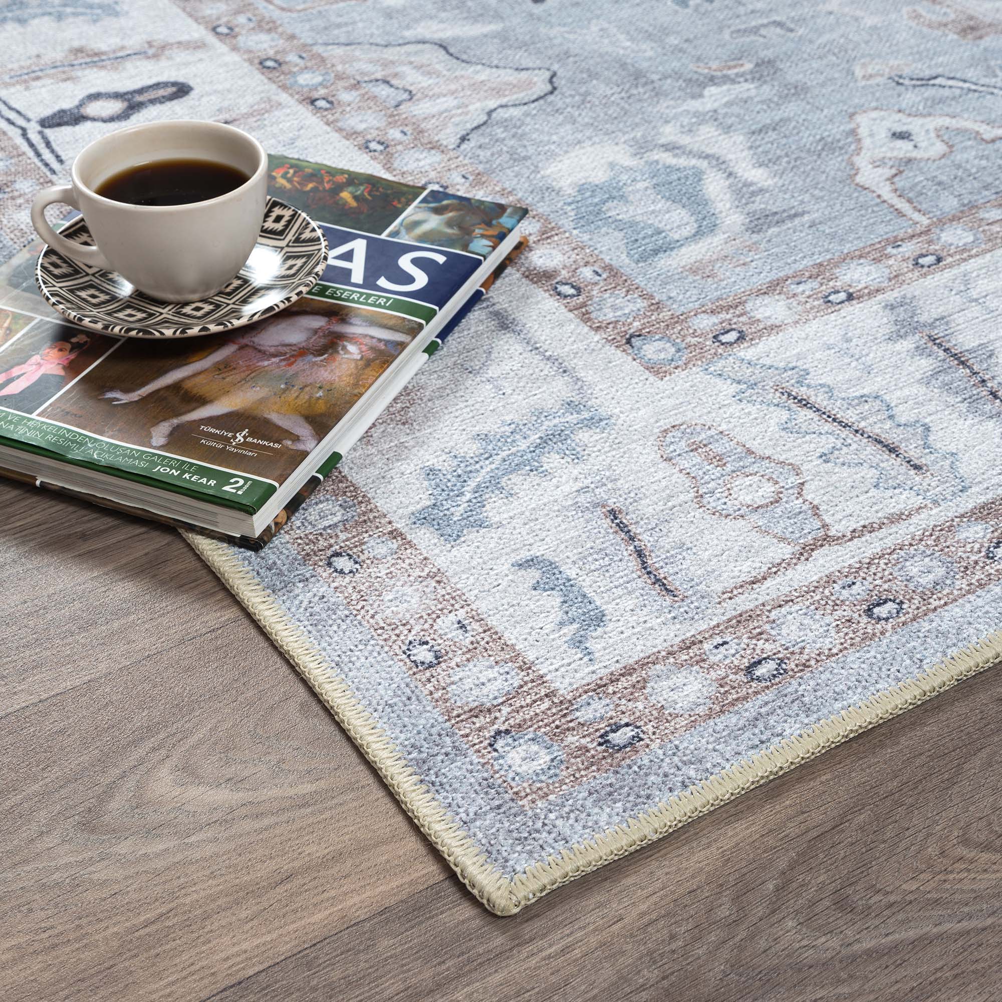 Sylvie Gray Blue Pastel Modern Oushak Rug