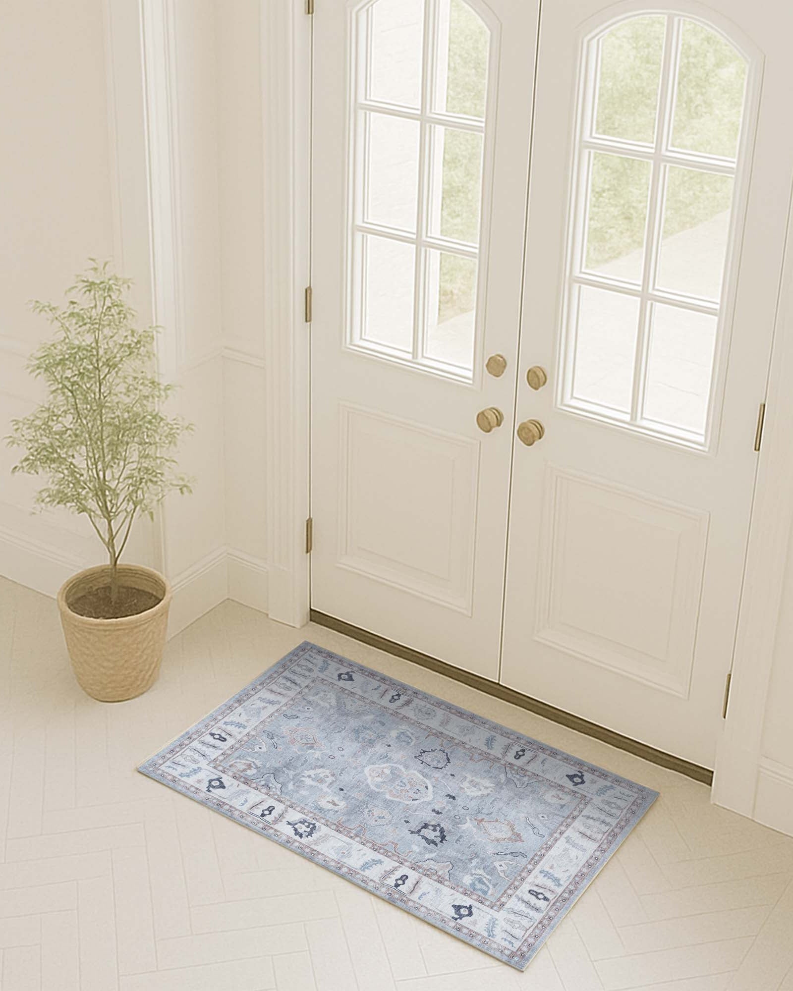 Sylvie Gray Blue Pastel Modern Oushak Rug
