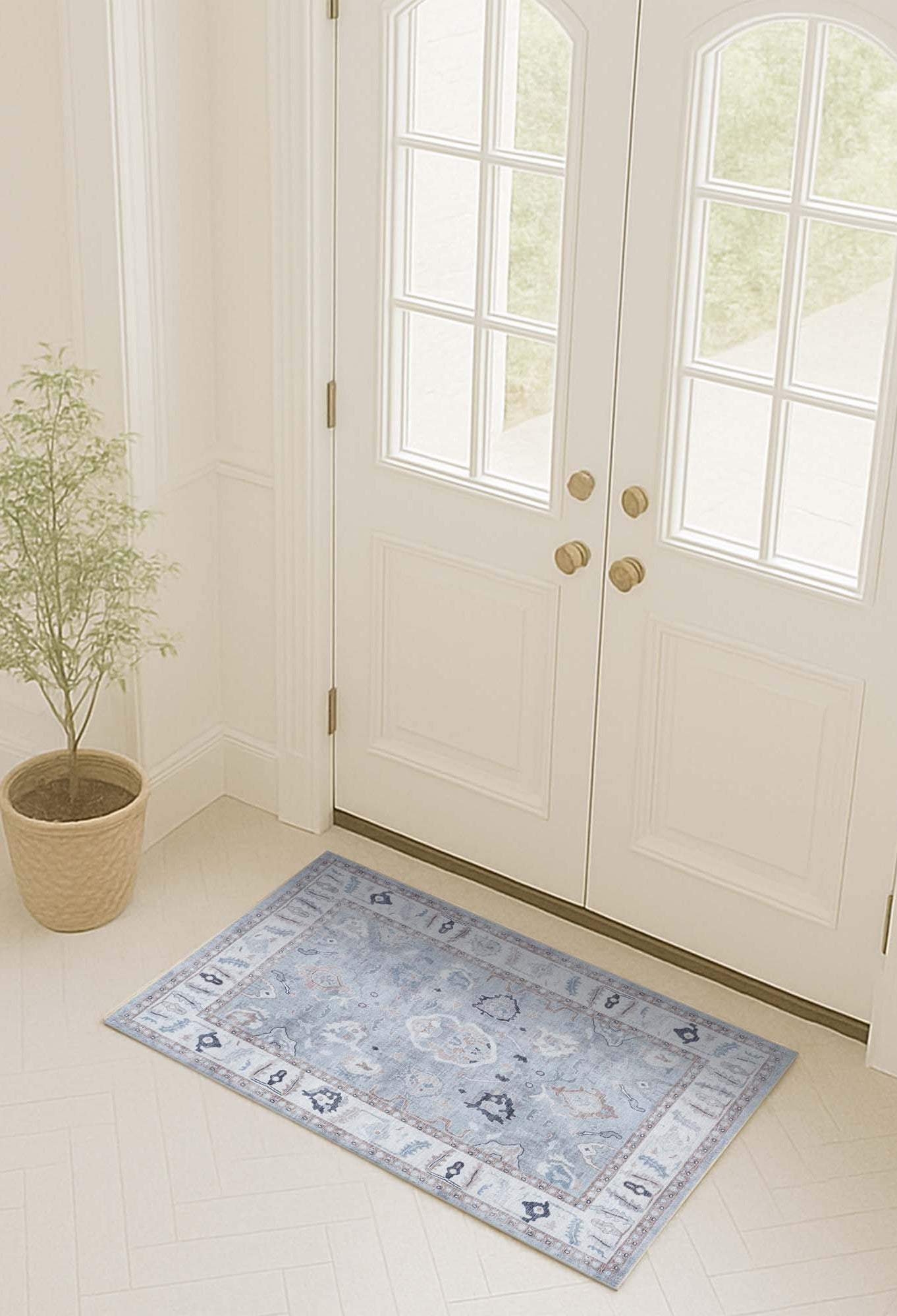 Sylvie Gray Blue Pastel Modern Oushak Rug