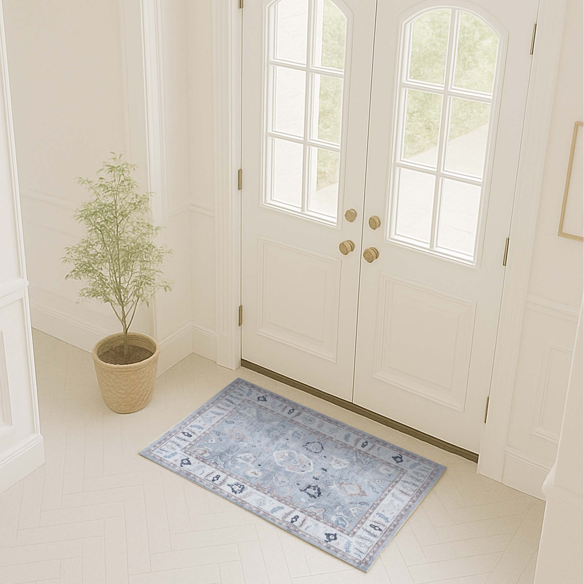 Sylvie Gray Blue Pastel Modern Oushak Rug