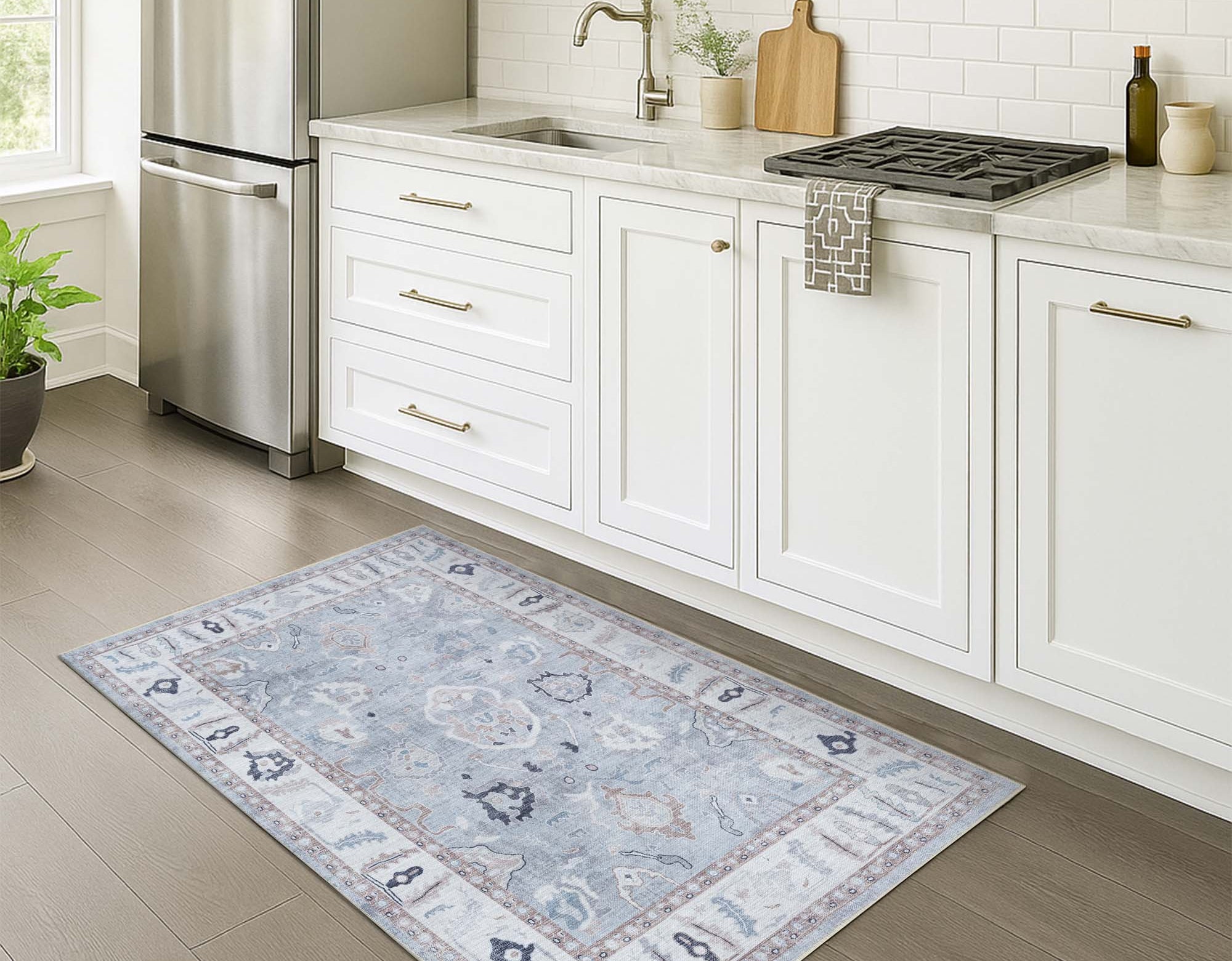 Sylvie Gray Blue Pastel Modern Oushak Rug
