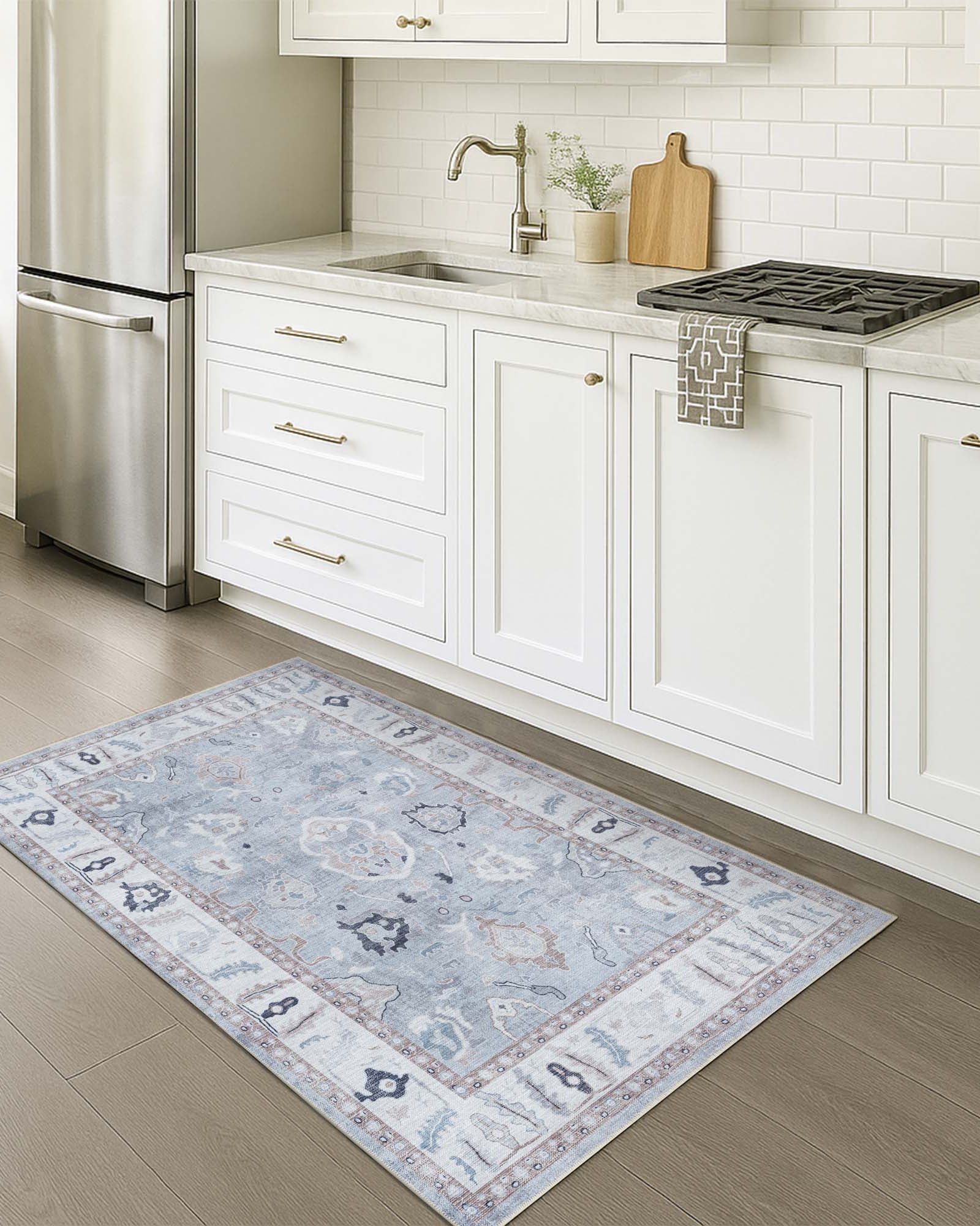 Sylvie Gray Blue Pastel Modern Oushak Rug