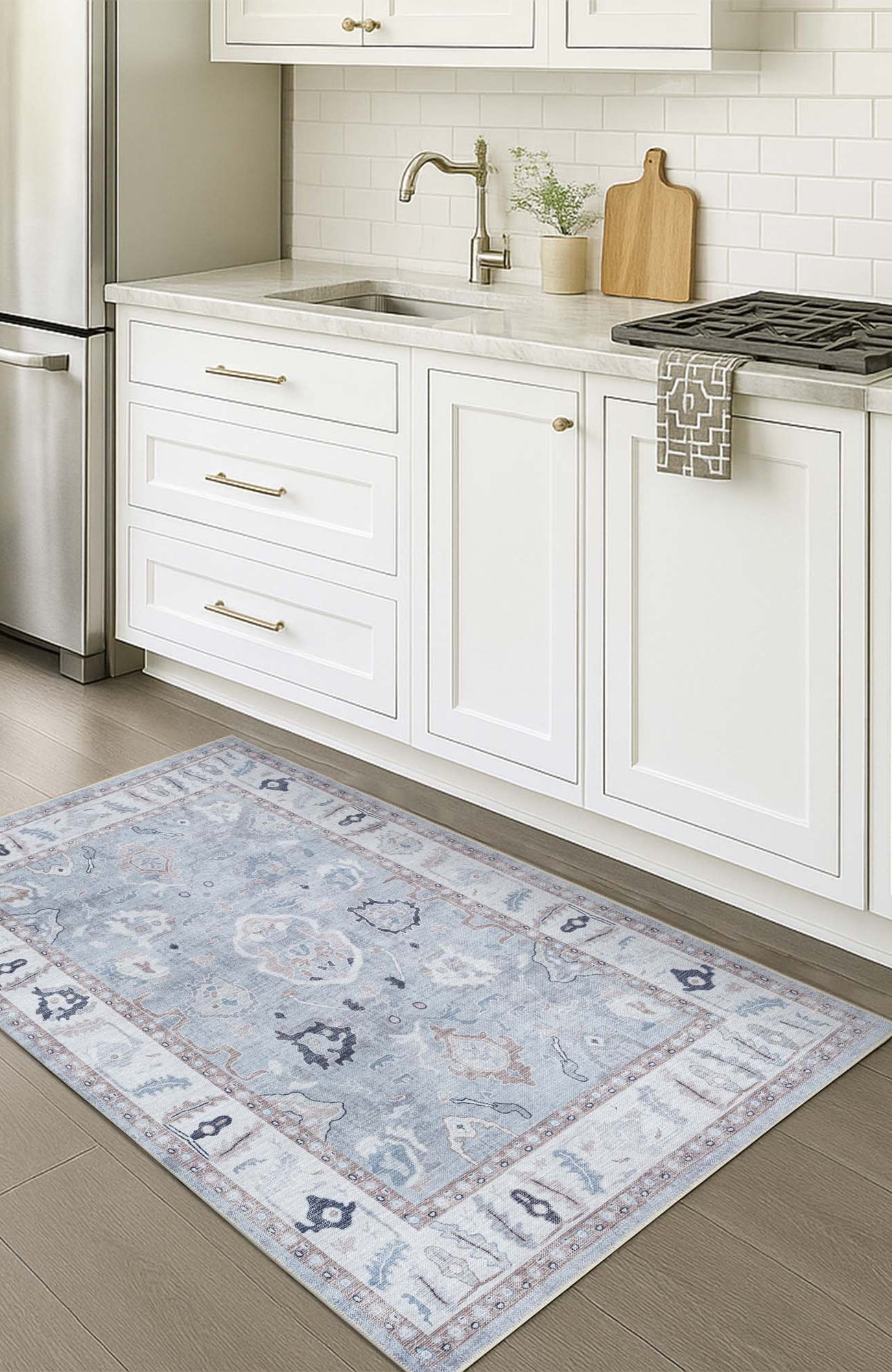 Sylvie Gray Blue Pastel Modern Oushak Rug