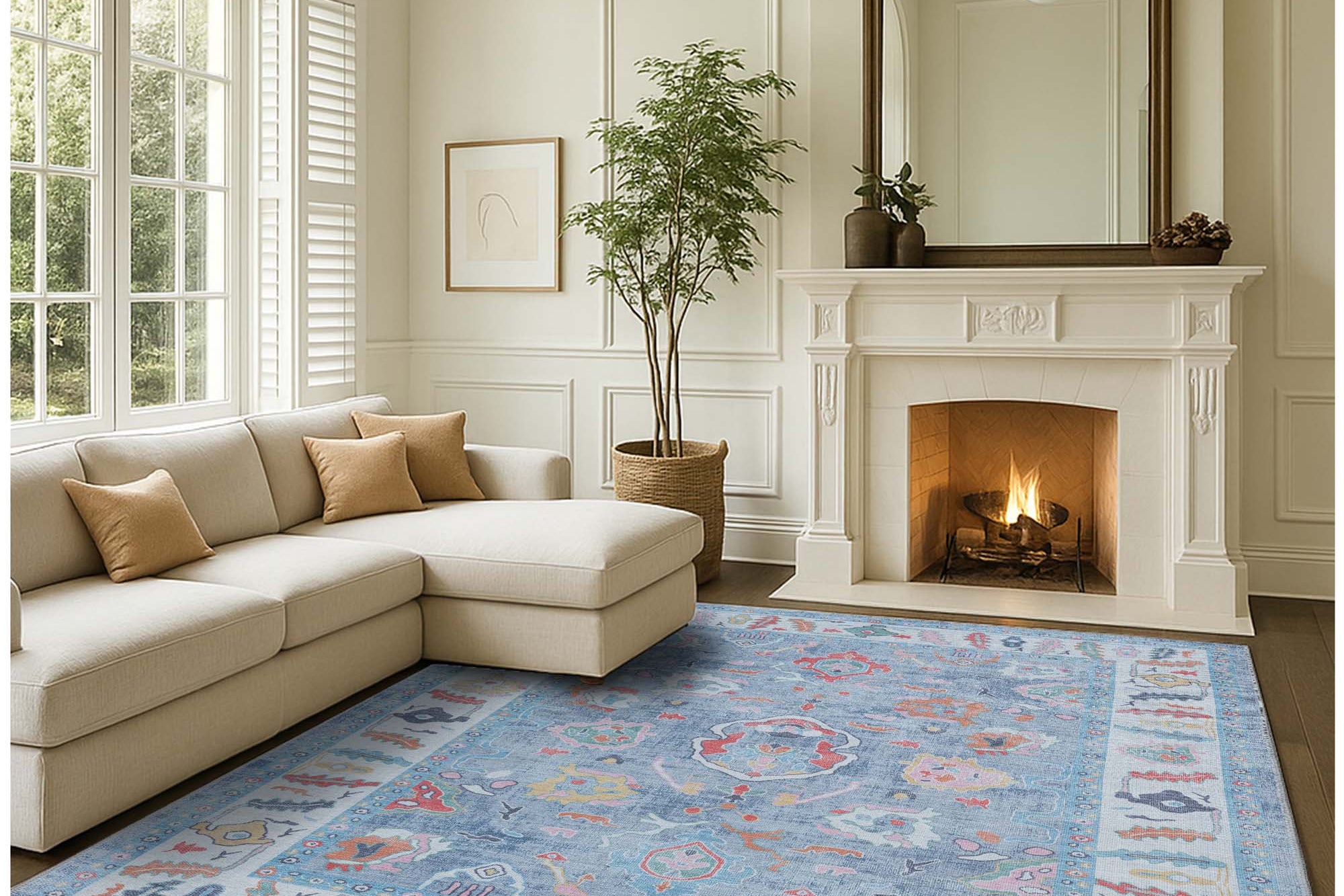 Asiya Muted Blues Modern Oushak Rug